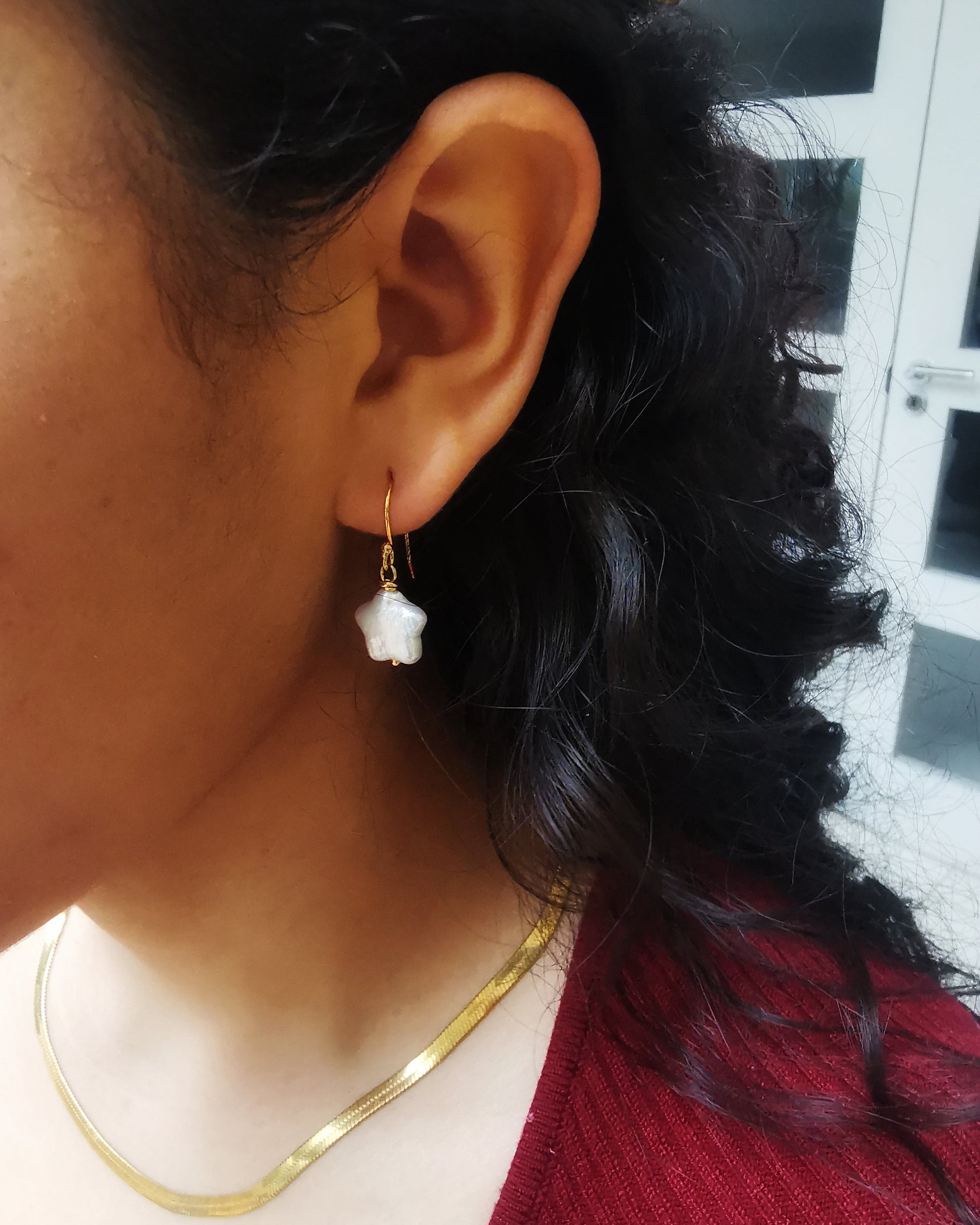 925 Sterling Silver Star Shape Baroque Freshwater Pearl Earrings - Vinta Shop
