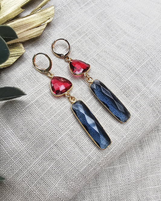 Ruby Quartz & Blue Iolite Drop Earrings.