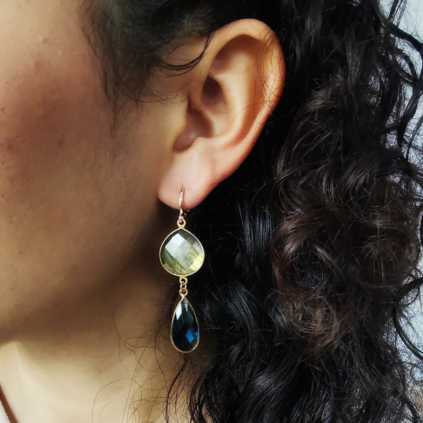 Labradorite & Sapphire Quartz Drop Earrings.