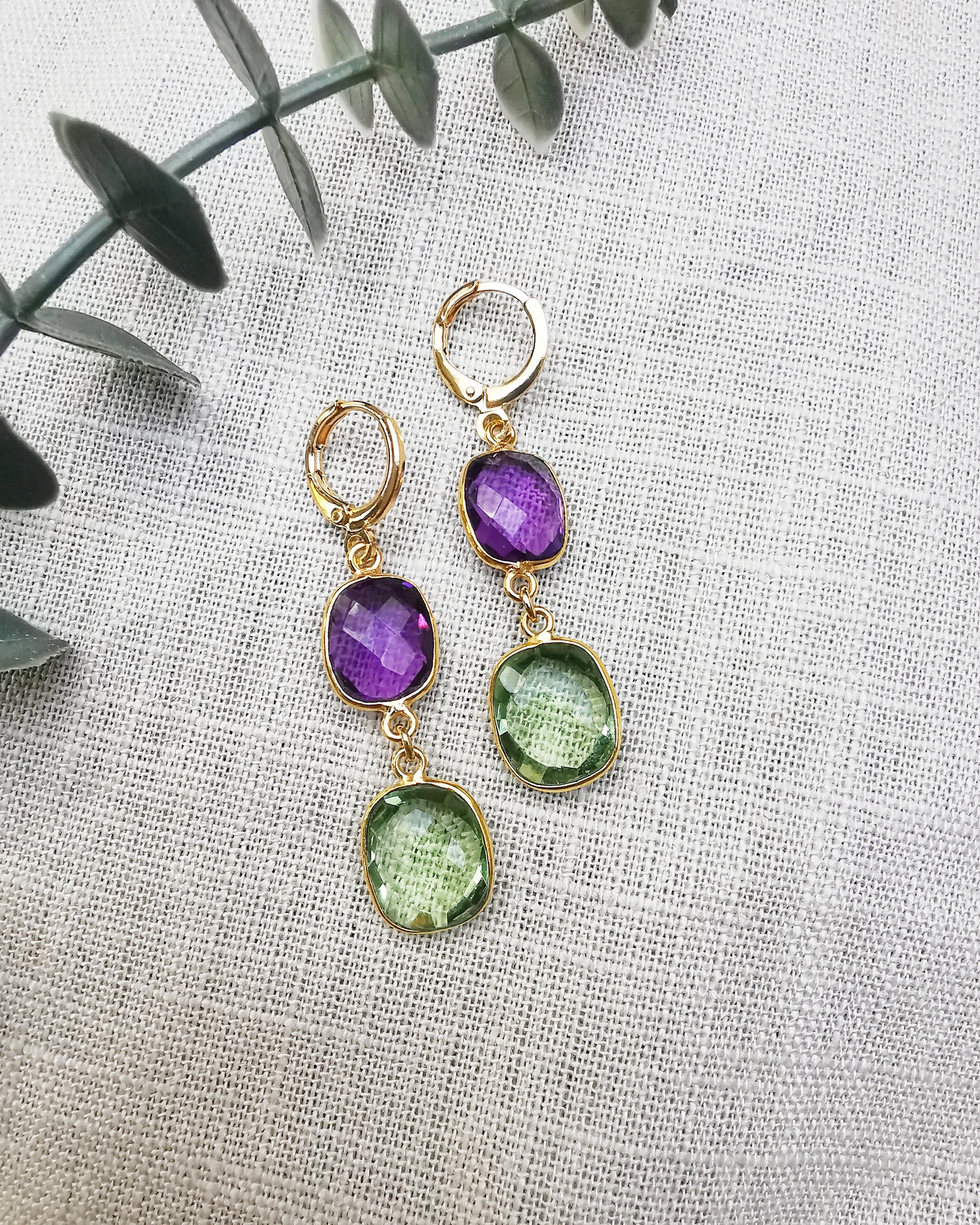 Amethyst & Green Amethyst Drop Earrings - Vinta Shop