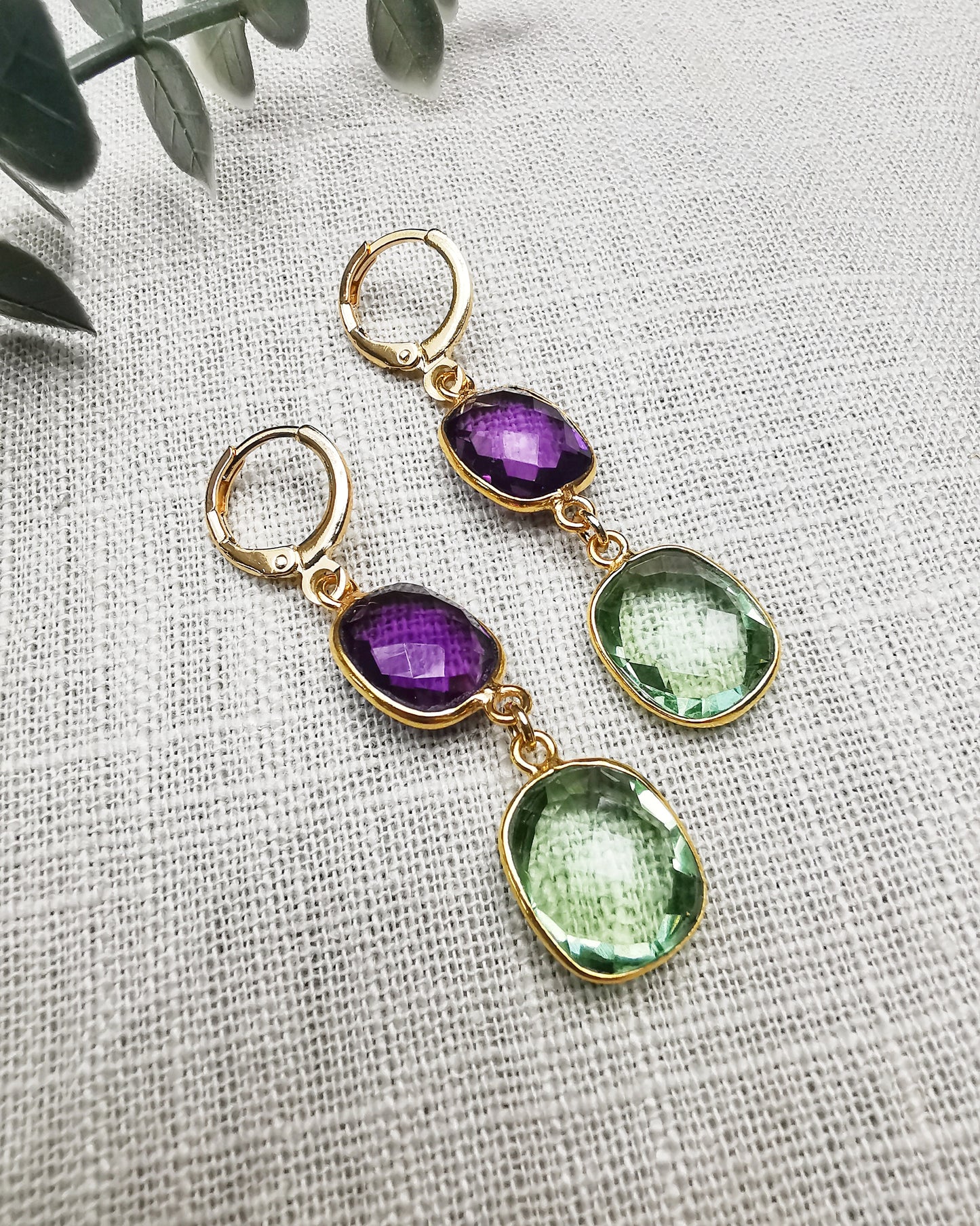 Amethyst & Green Amethyst Drop Earrings - Vinta Shop