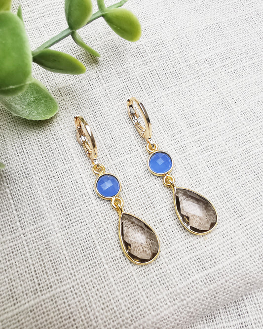 Blue Chalcedony & Smokey Quartz Drop Earrings