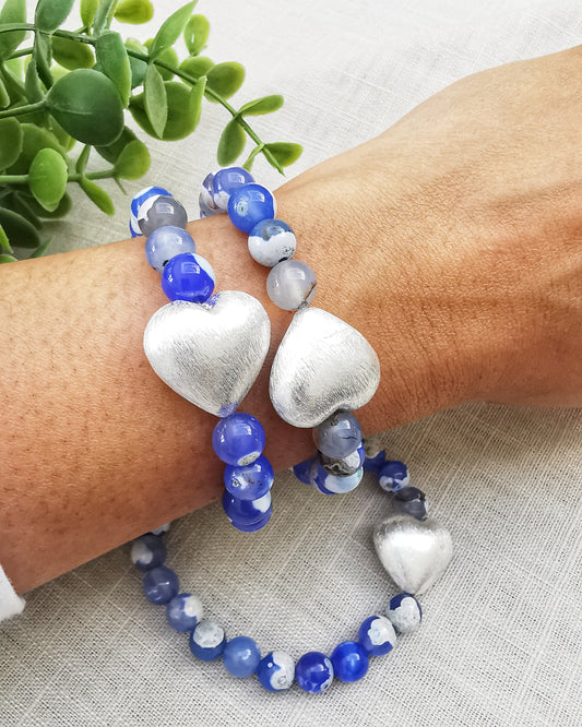 Natural Crazy Lace Blue Agate Elastic Bracelets.