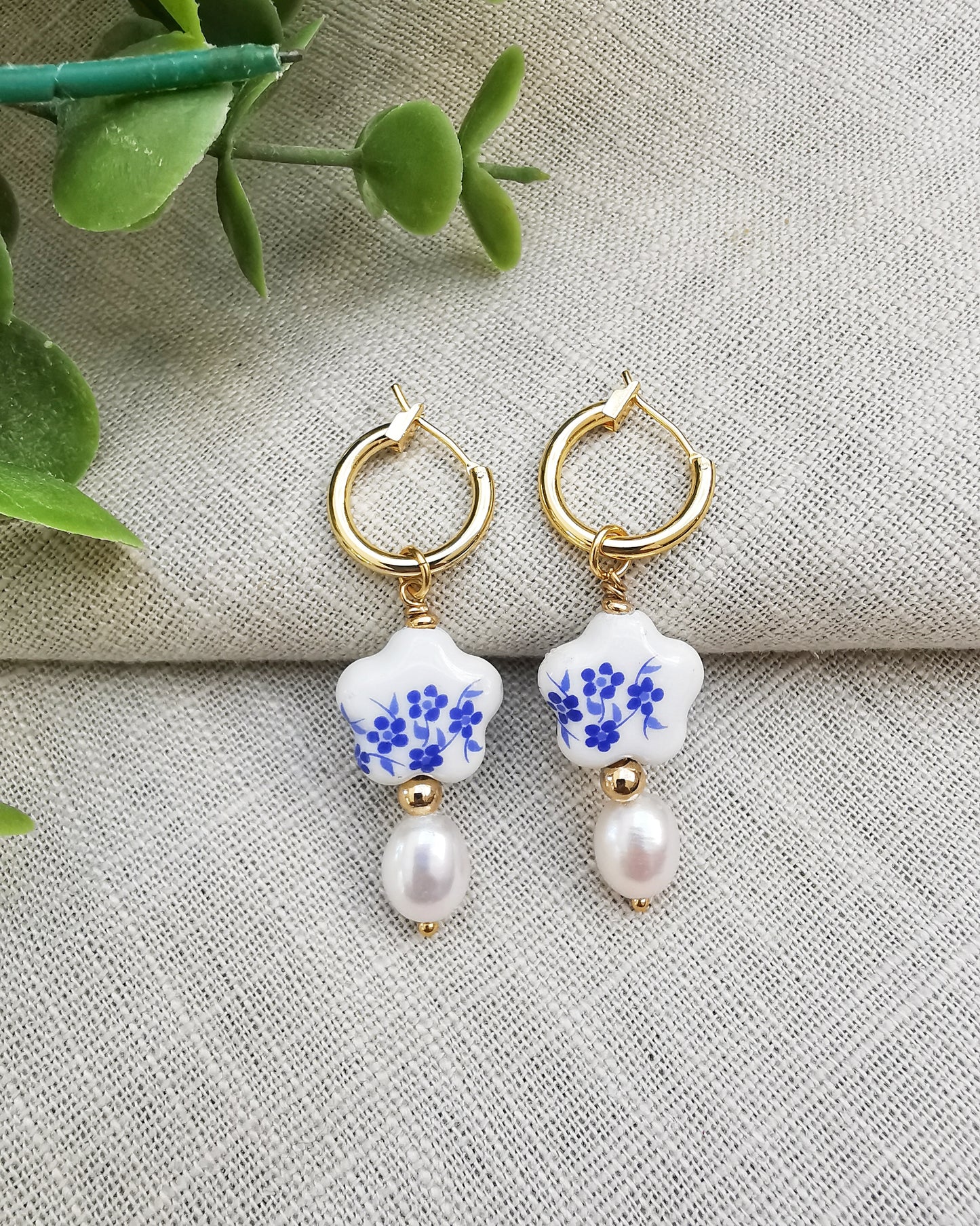 Floral Hoop Earrings with freshwater Pearls