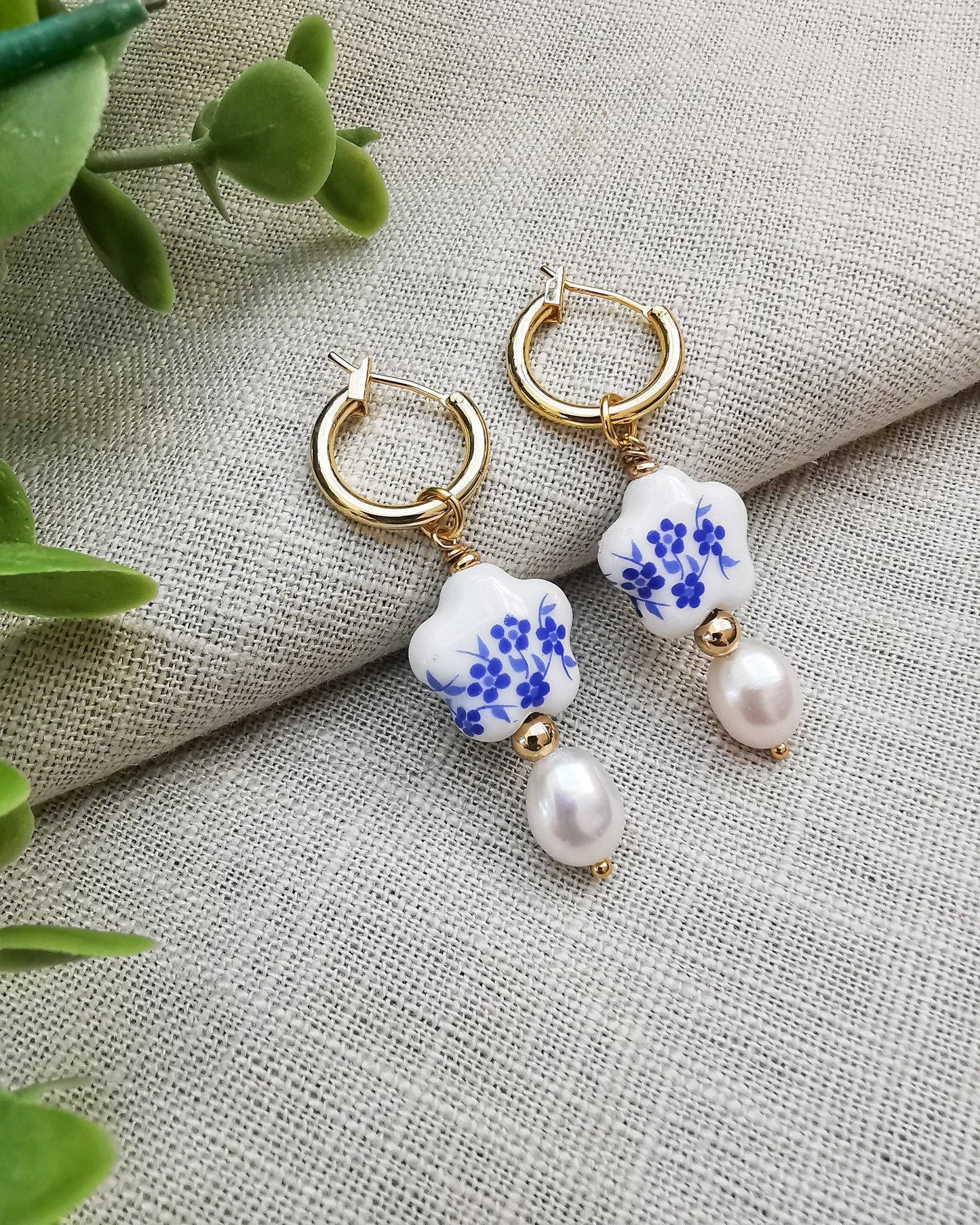 Floral Hoop Earrings with freshwater Pearls