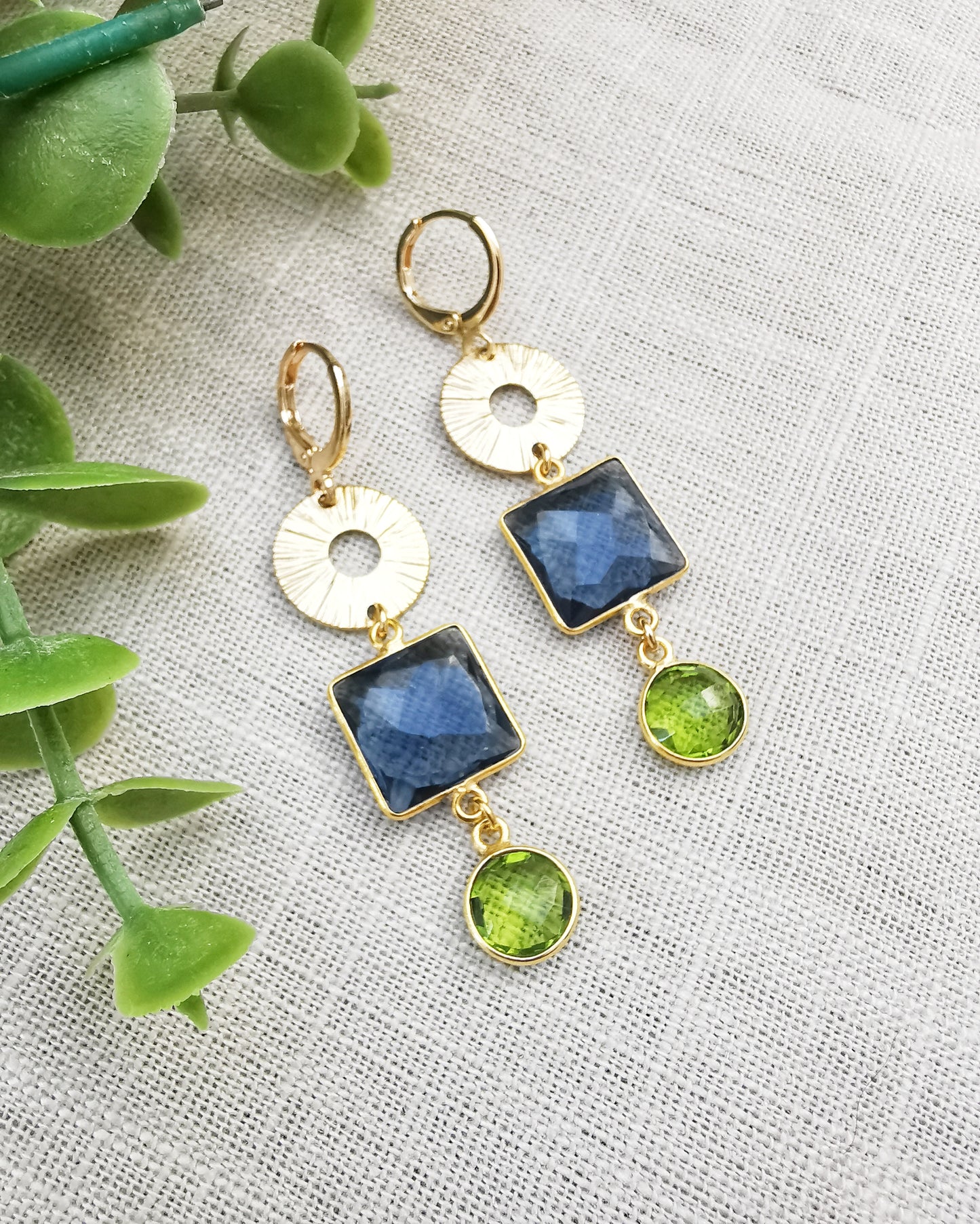 Iolite and Peridot Dangle Earrings