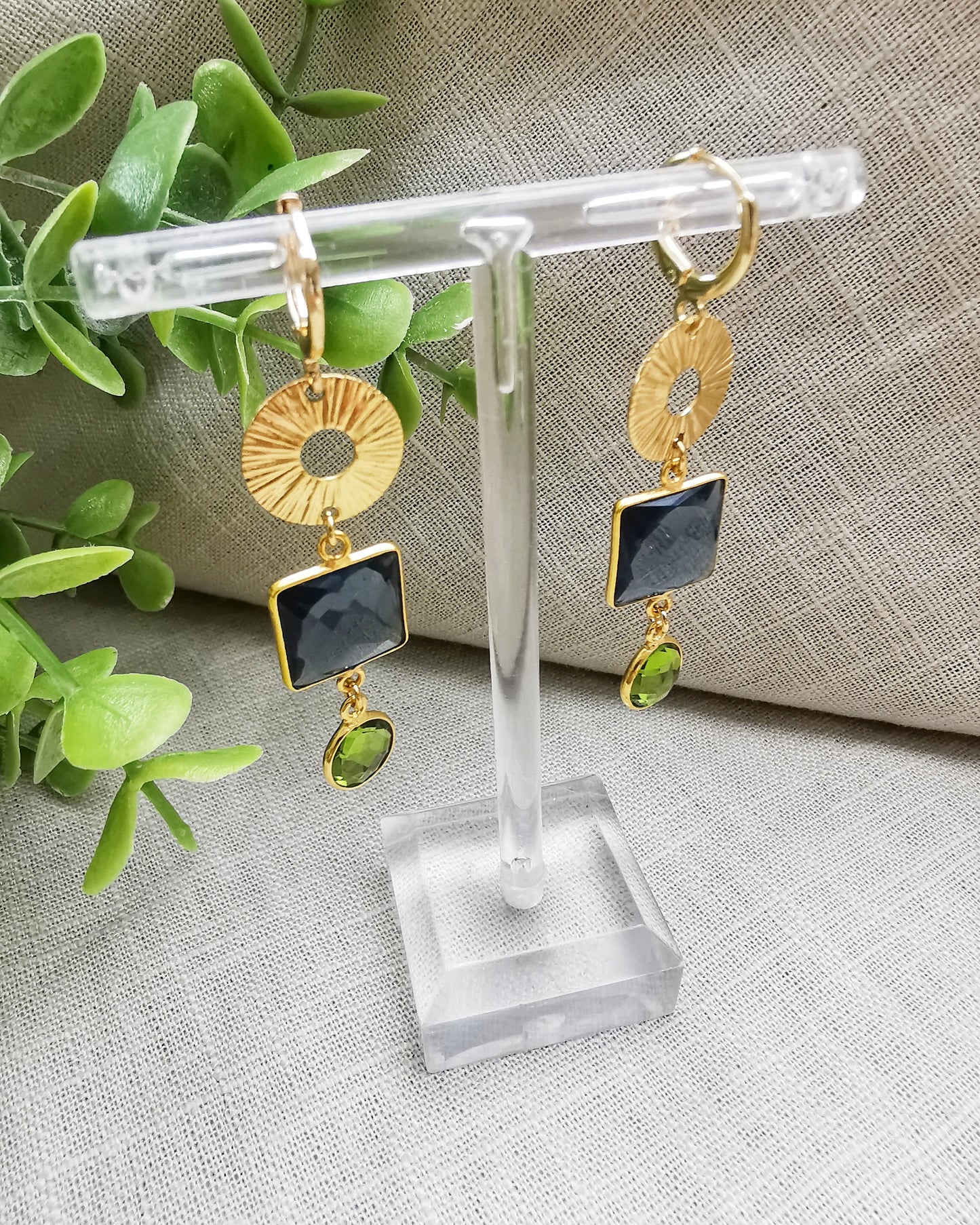 Iolite and Peridot Dangle Earrings