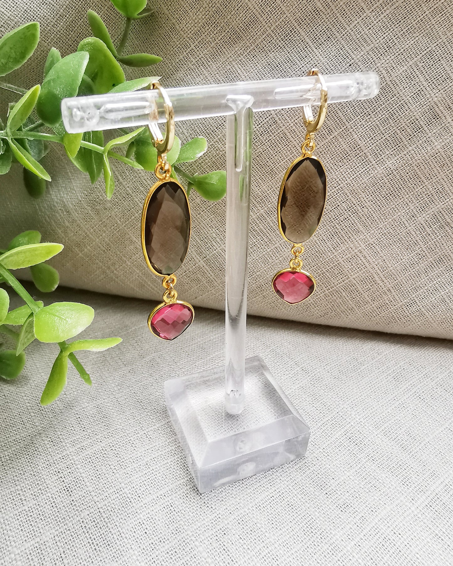 Smokey Quartz and Pink Tourmaline Drop Earrings.