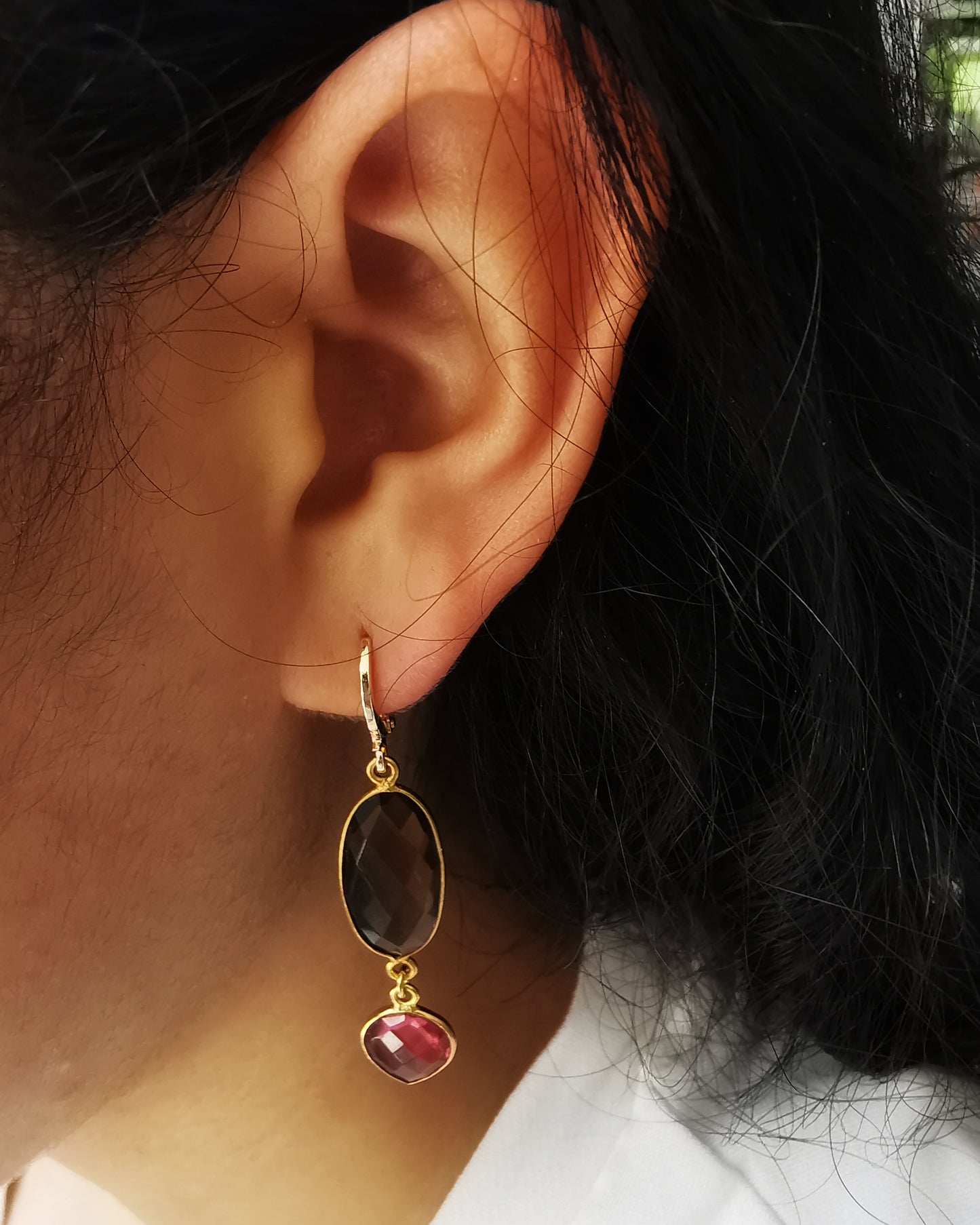 Smokey Quartz and Pink Tourmaline Drop Earrings.