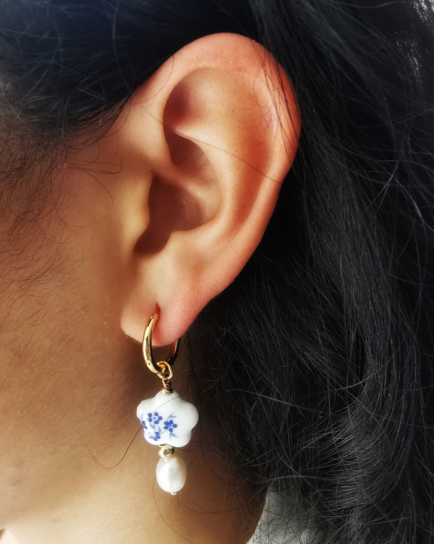 Floral Hoop Earrings with freshwater Pearls