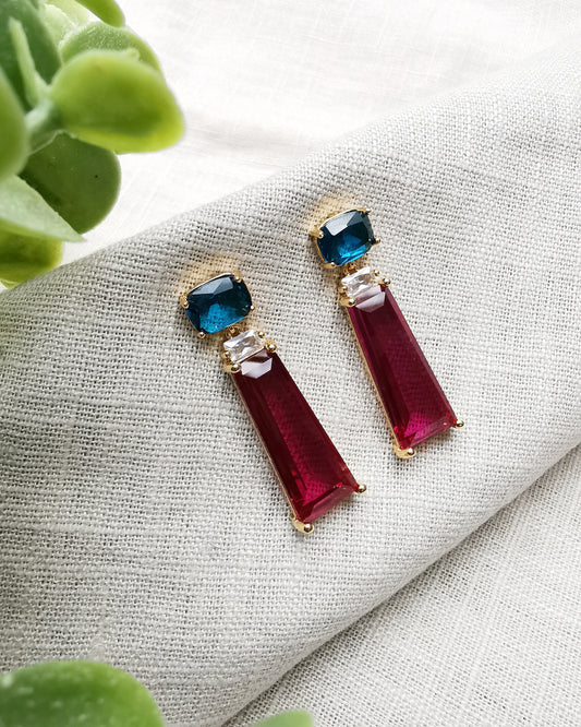 Eloise || Sea Blue and Berry Pink Crystal Earrings