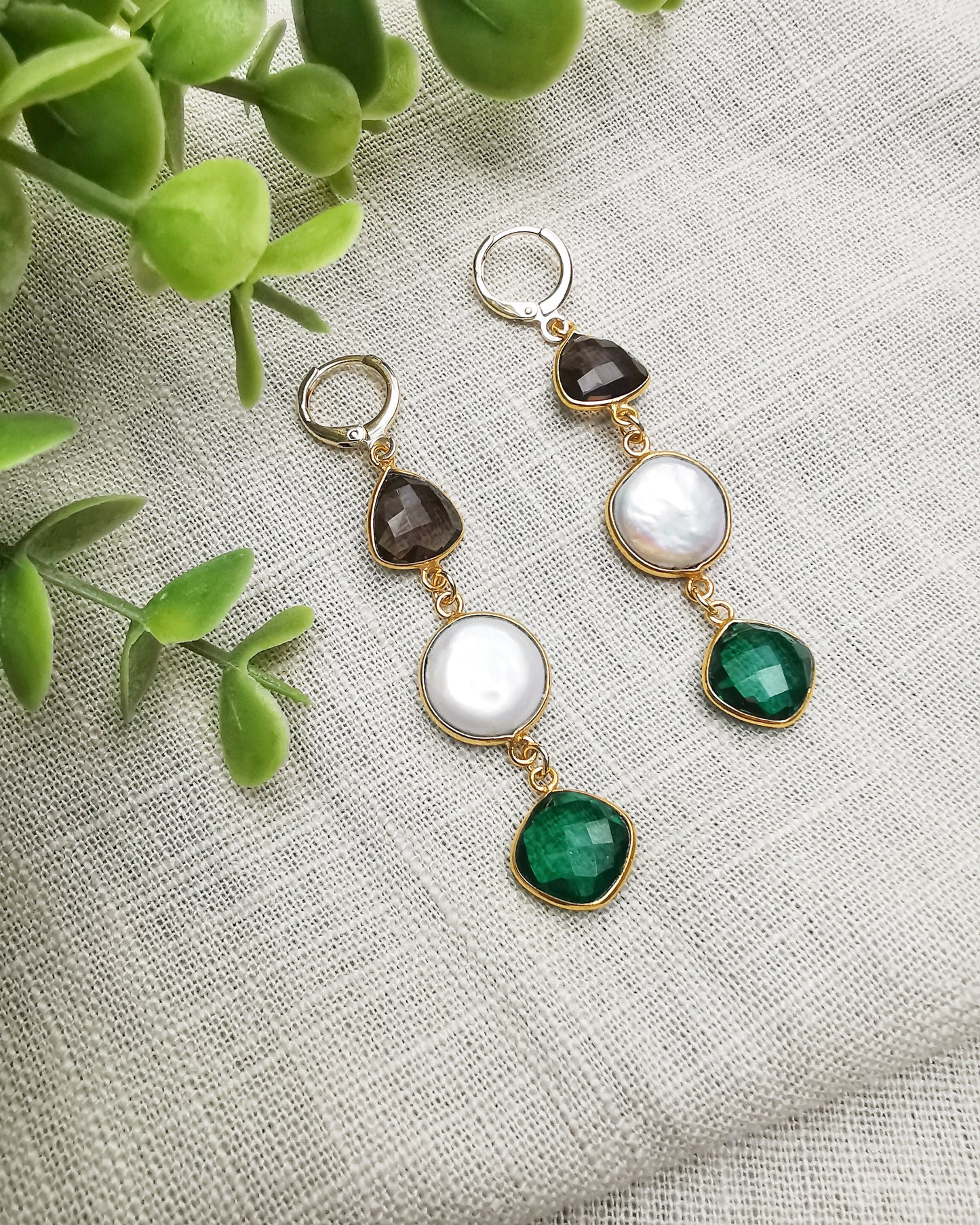 Gianna|| Long Drop Gemstone Earrings