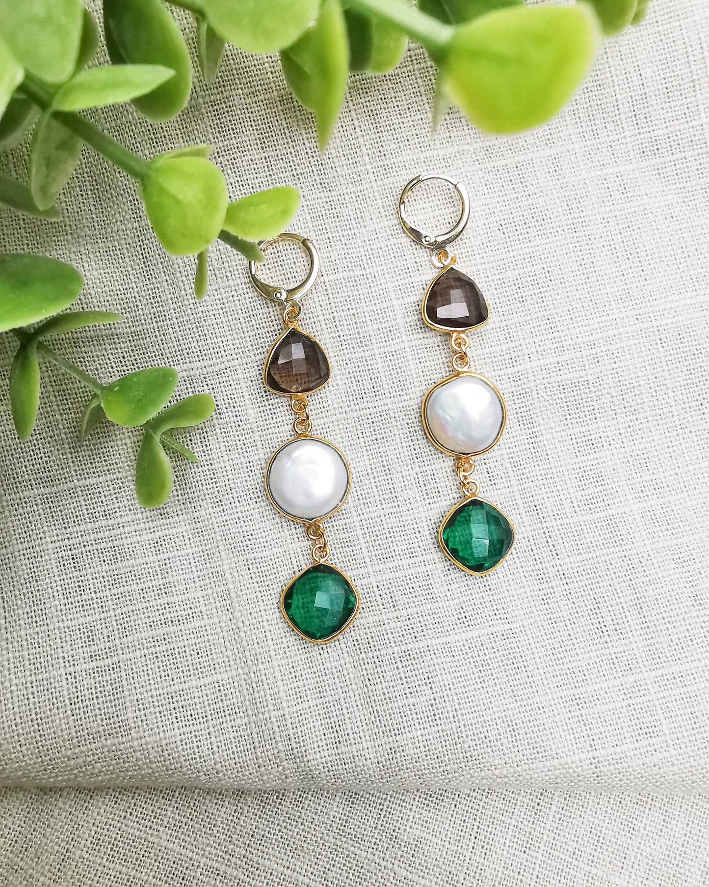 Gianna|| Long Drop Gemstone Earrings