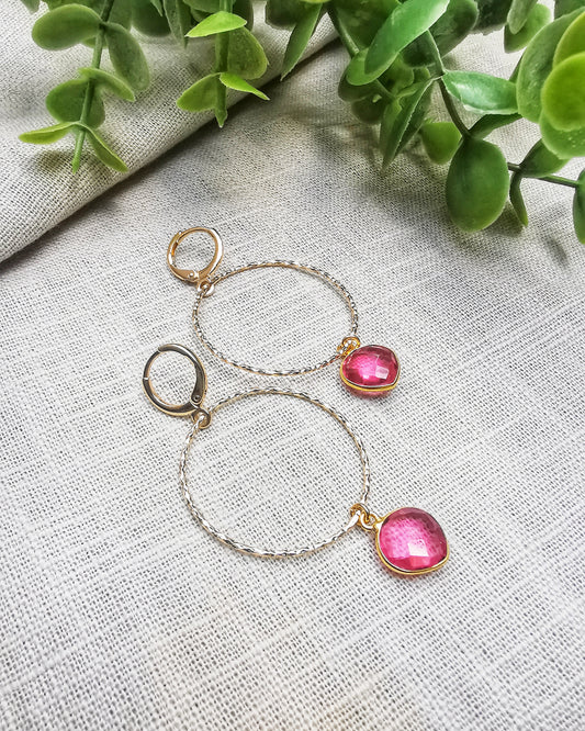 Dana ||  Pink Tourmaline Medium Hoop Earrings