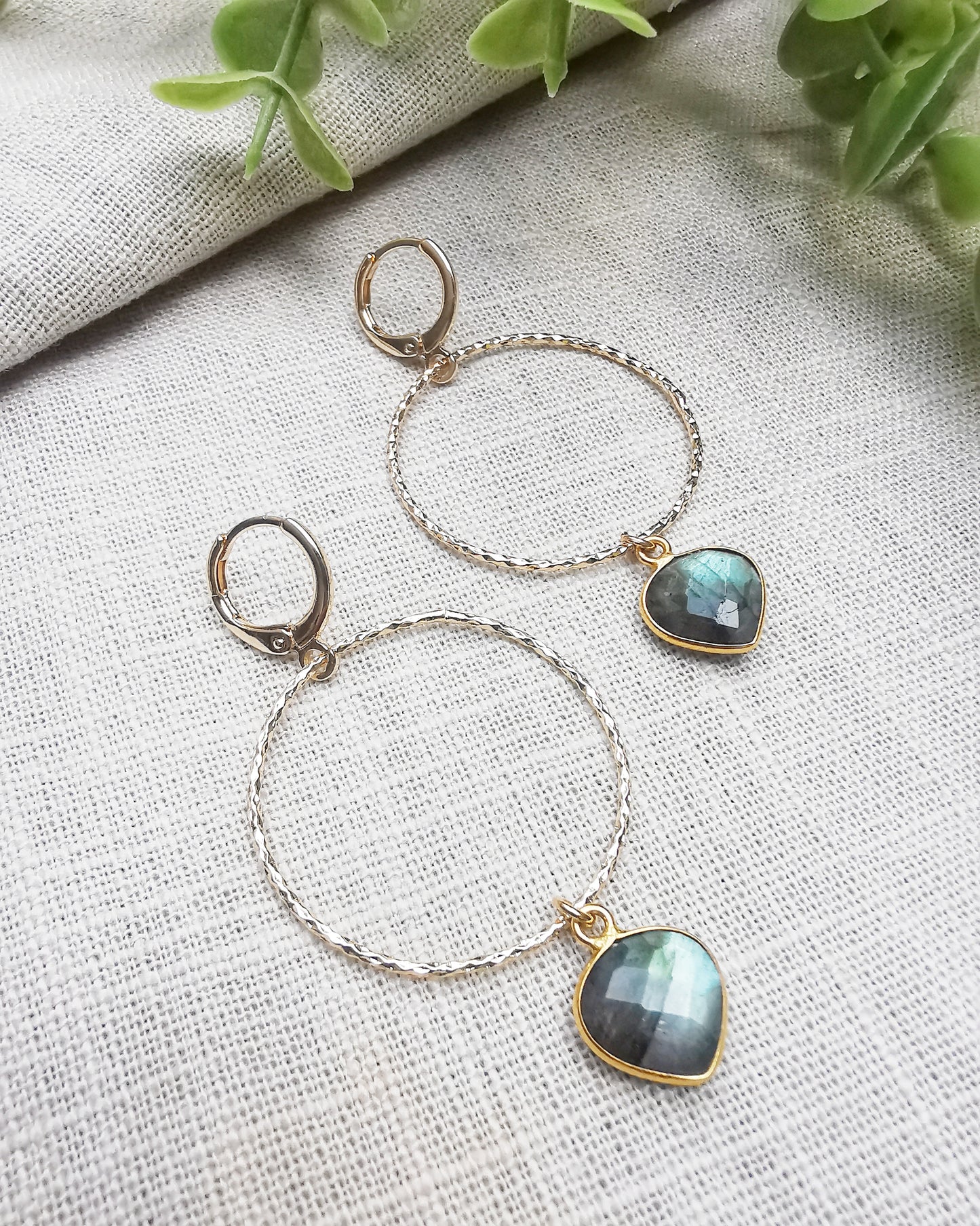 Dana || Labradorite Medium Hoop Earrings