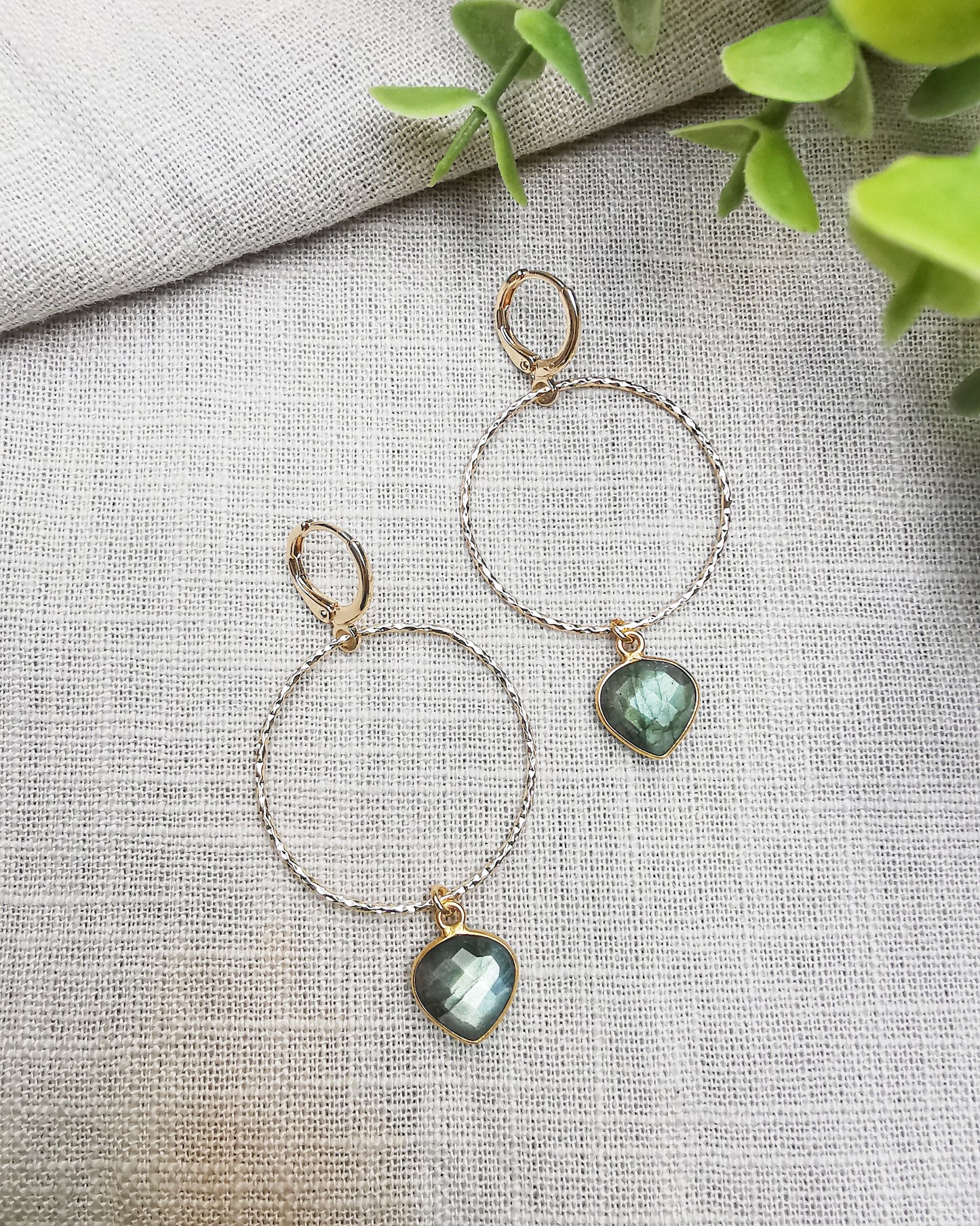 Dana || Labradorite Medium Hoop Earrings