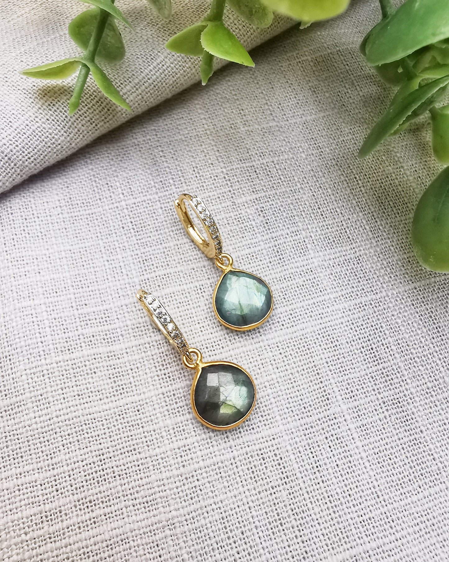 Labradorite Huggie Hoop Earrings