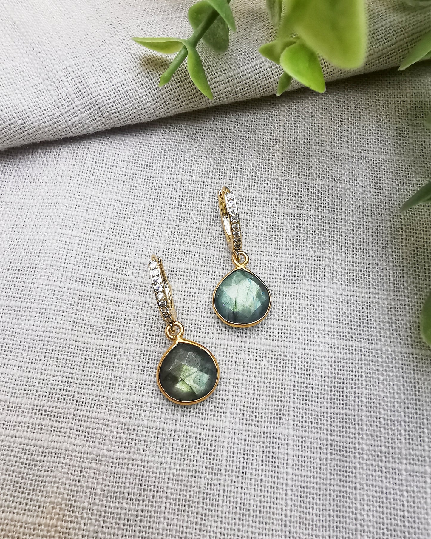 Labradorite Huggie Hoop Earrings