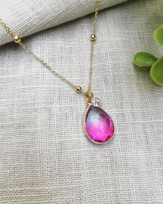 Aurora Quartz Ligth Blue and Pink Satellite Pendant Necklace.