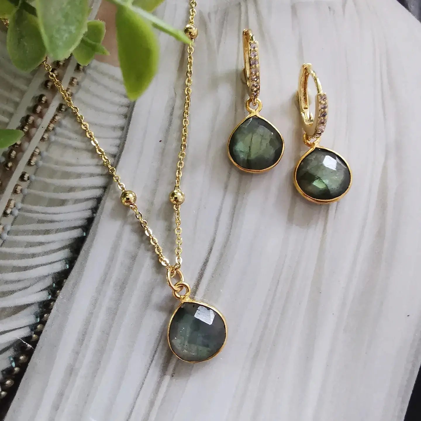 Labradorite Huggie Hoop Earrings