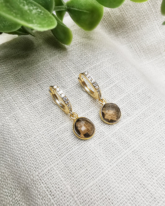 Smokey Quartz Huggie Hoop Earrings