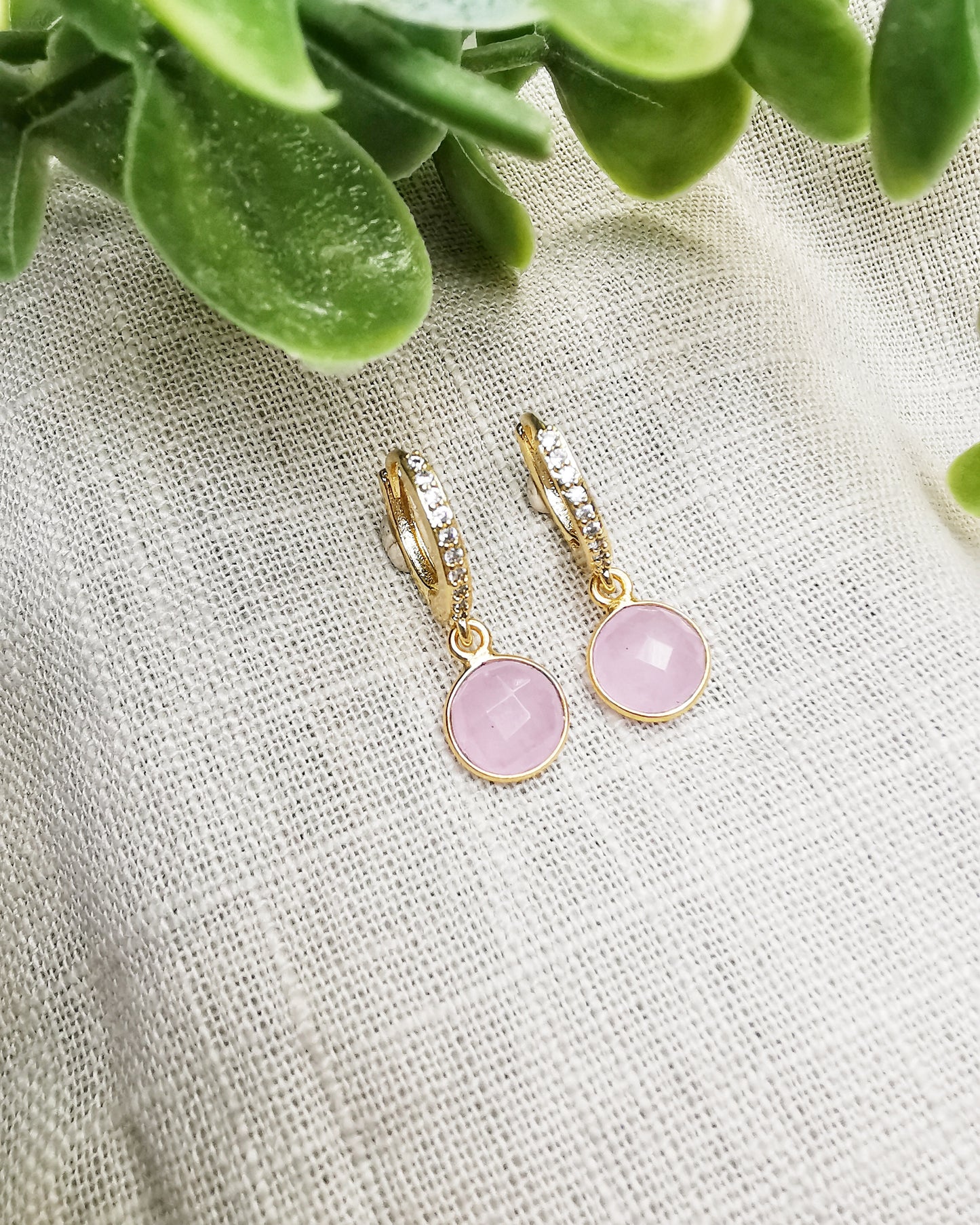 Rose Quartz Huggie Hoop Earrings