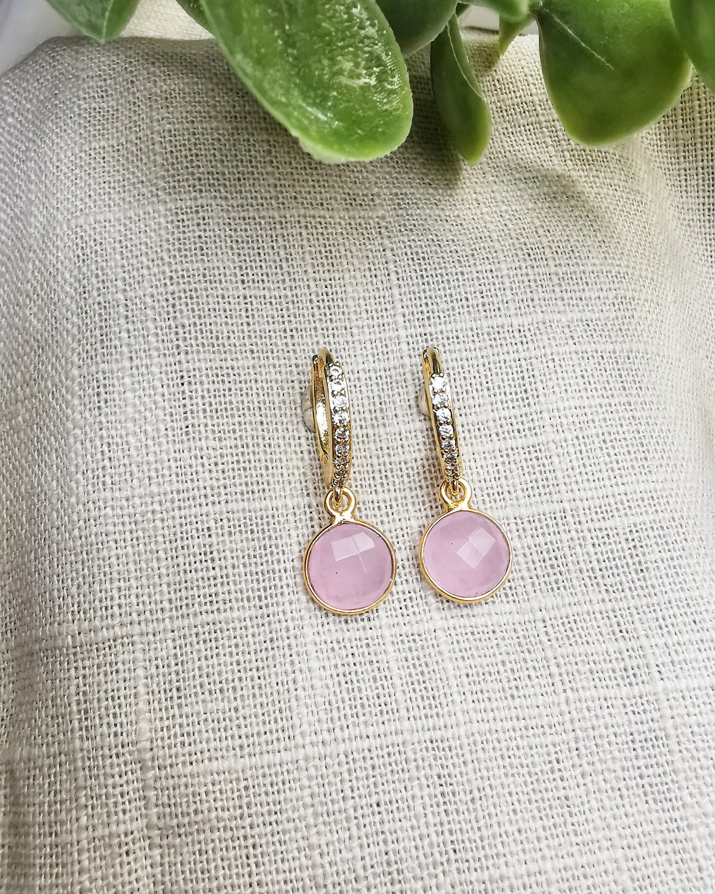 Rose Quartz Huggie Hoop Earrings