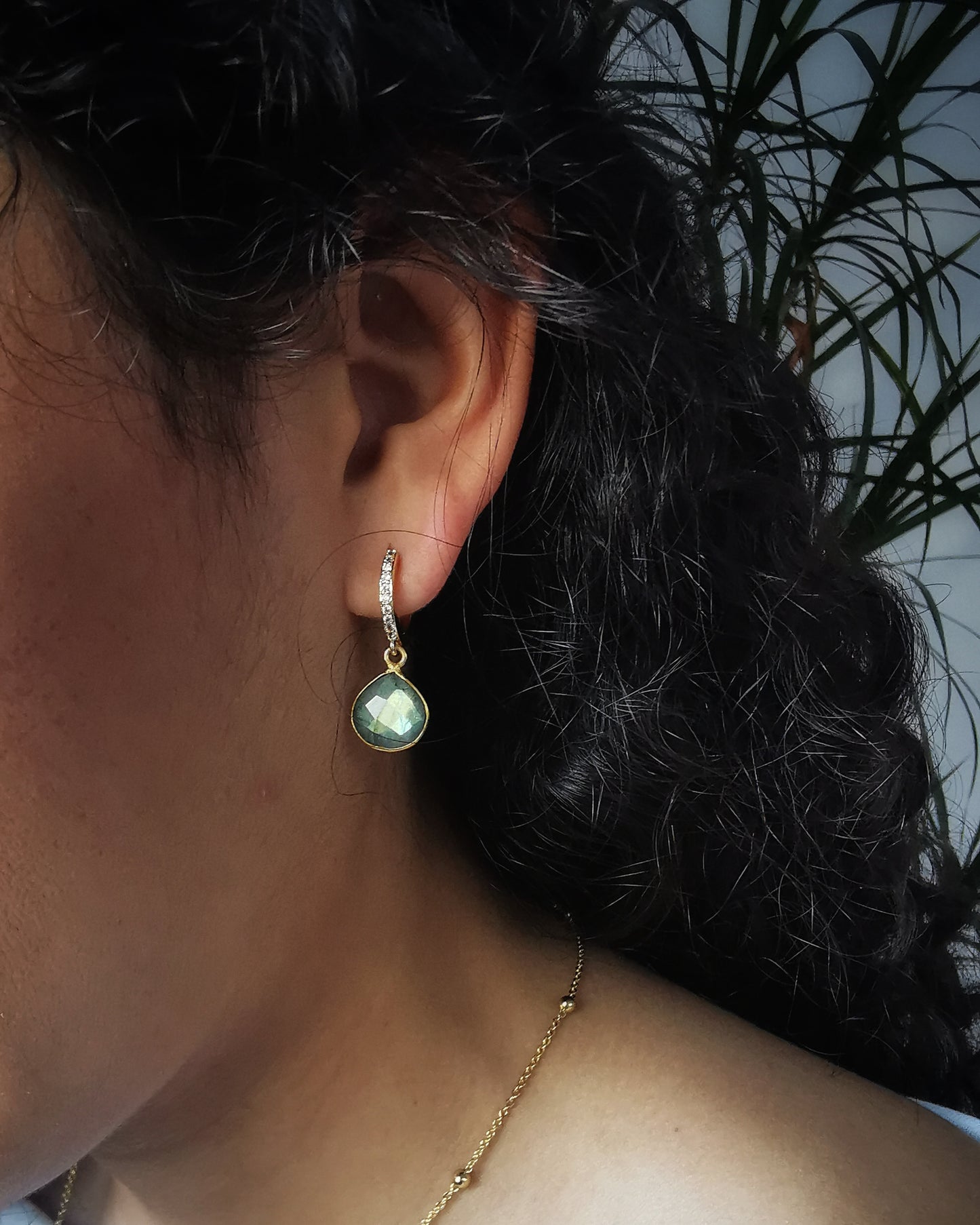 Labradorite Huggie Hoop Earrings