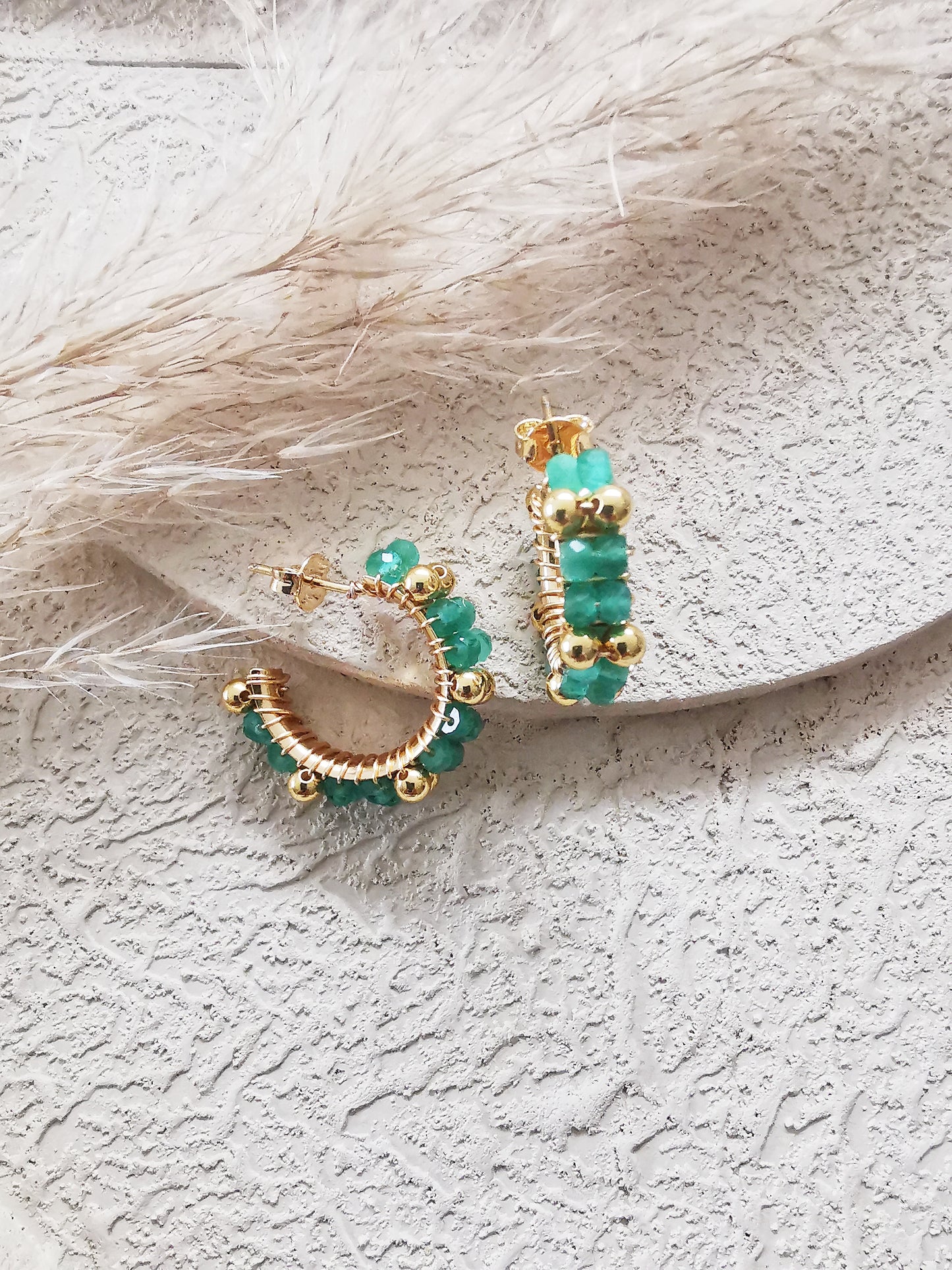 Limited Edition Green Onyx Wire-Wrapped Small Hoop Earrings