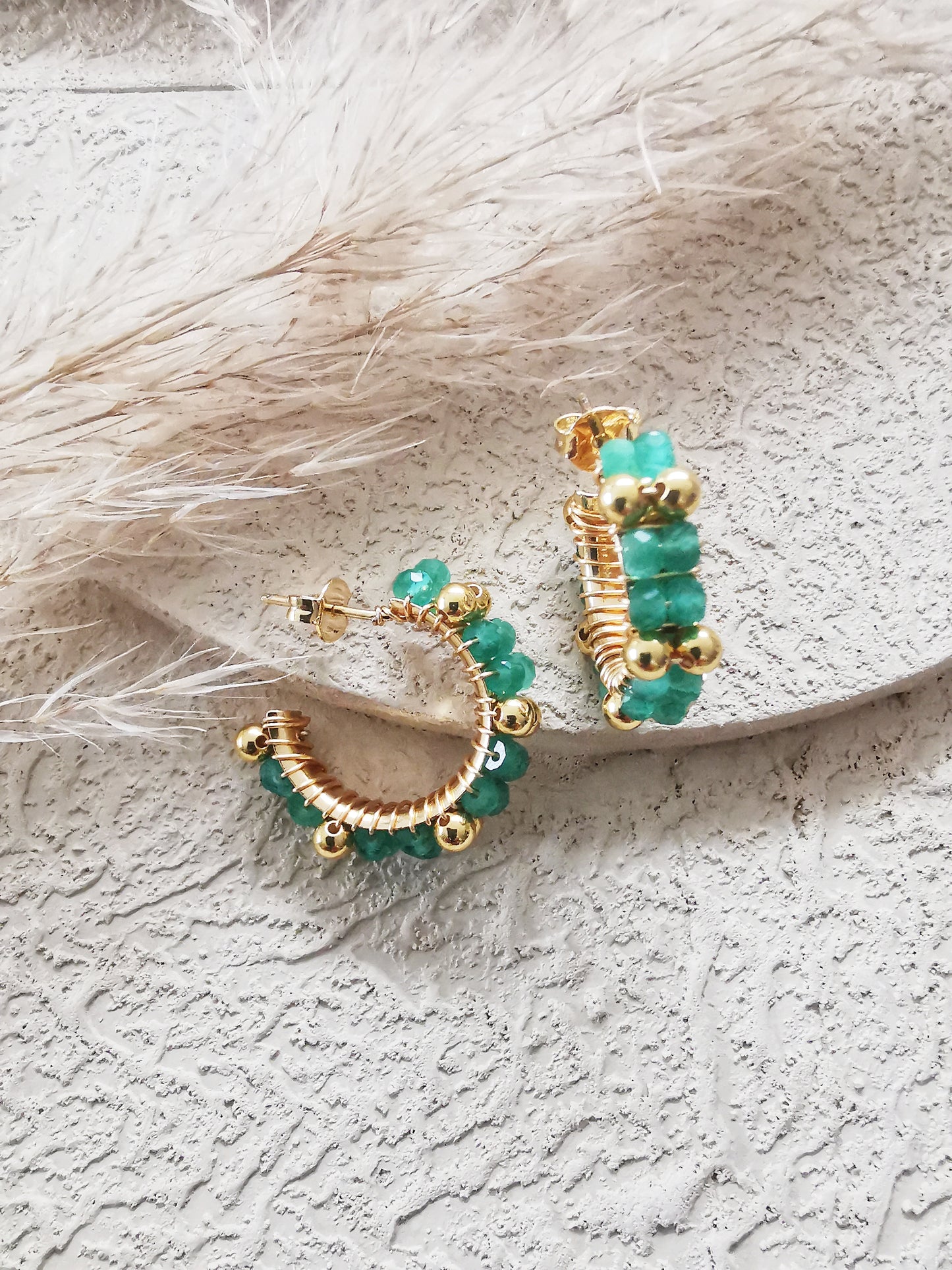 Limited Edition Green Onyx Wire-Wrapped Small Hoop Earrings