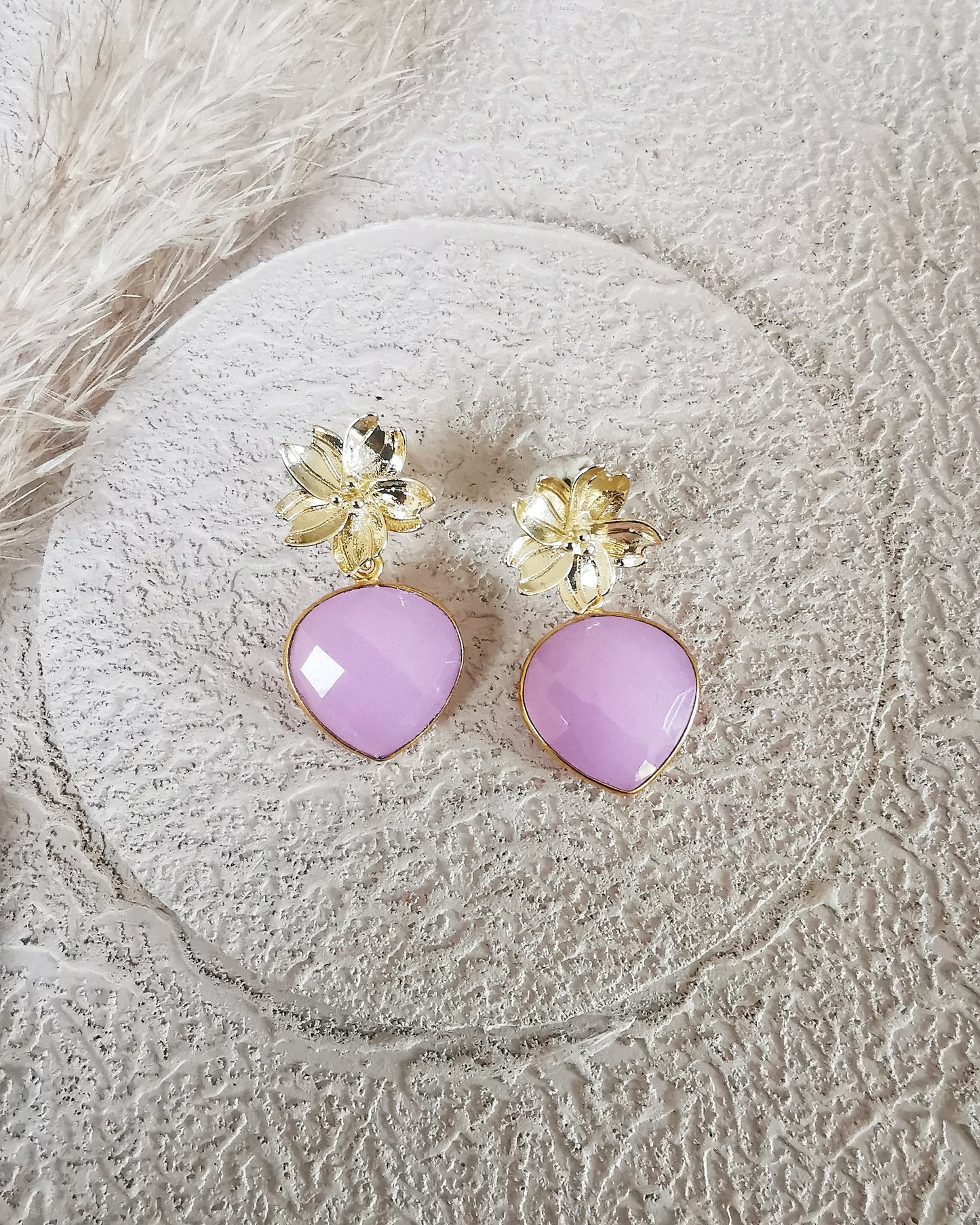 Floral Rose Quartz Stud Earrings