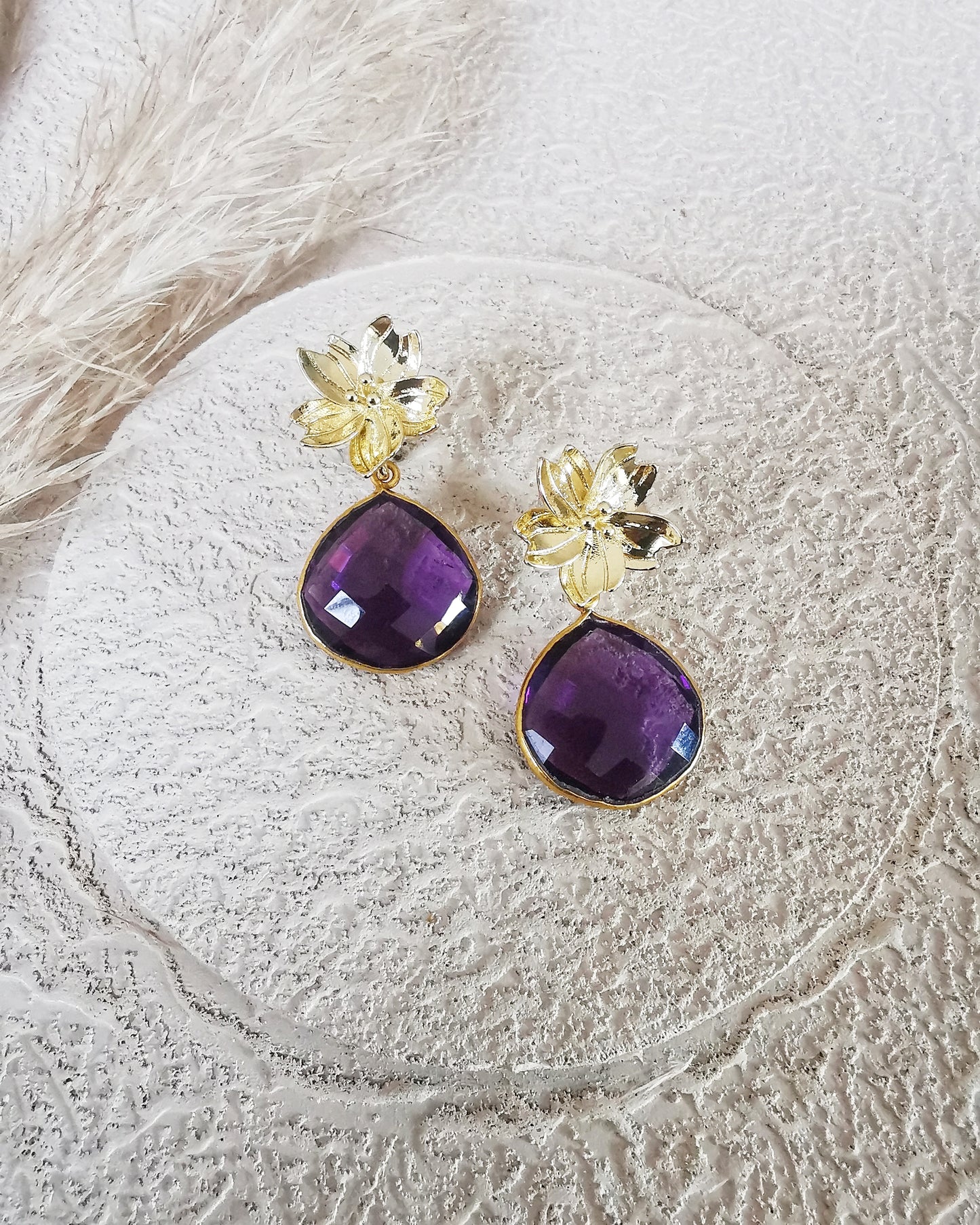 Floral Amethyst Stud Earrings.