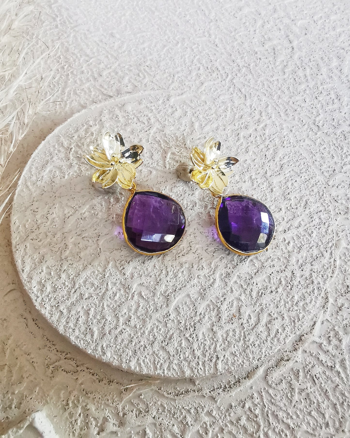 Floral Amethyst Stud Earrings.