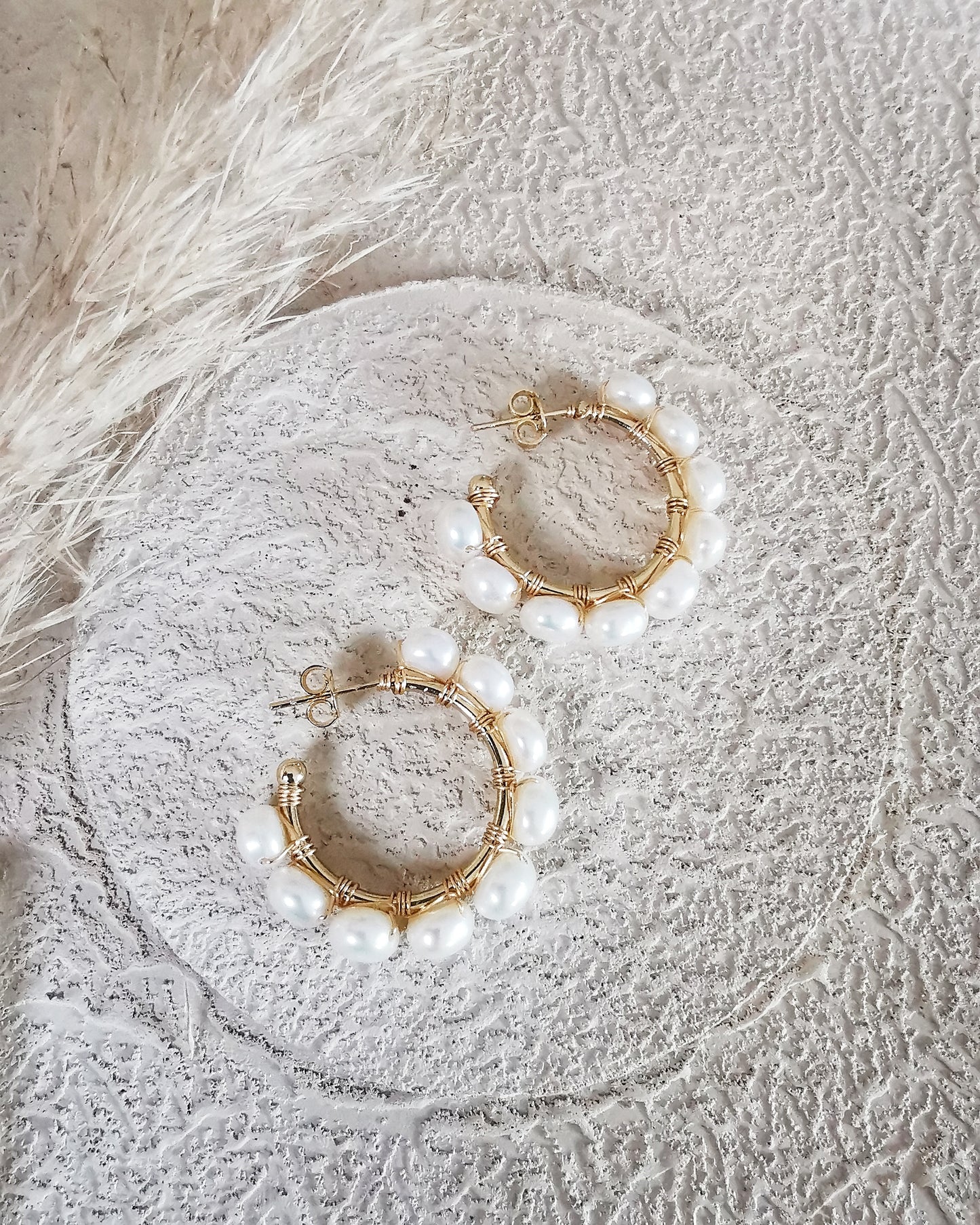 Medium Wire-Wrapped Hoop Earrings with Freshwater Pearls