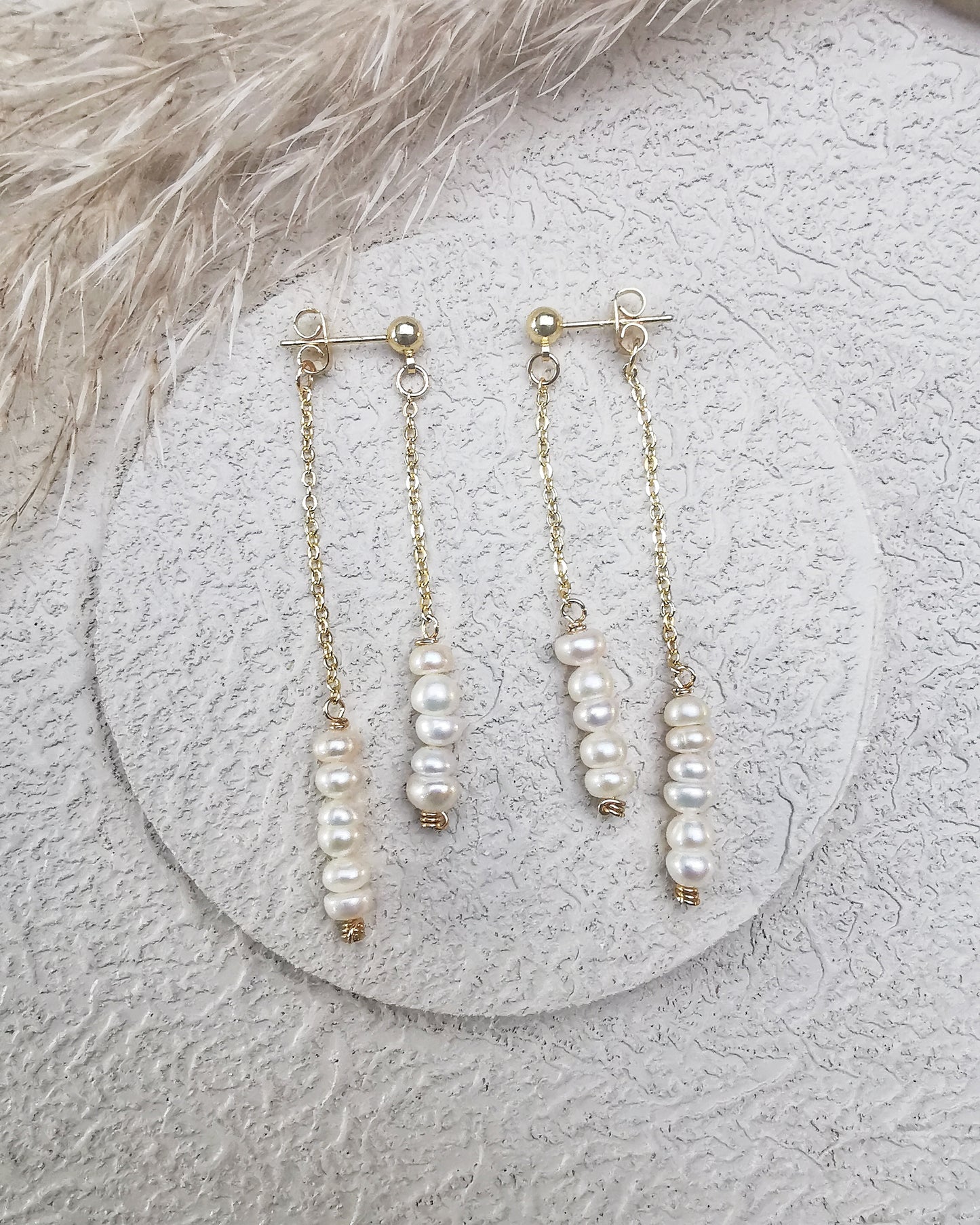 Freshwater Pearl Double Drop Chain Earrings