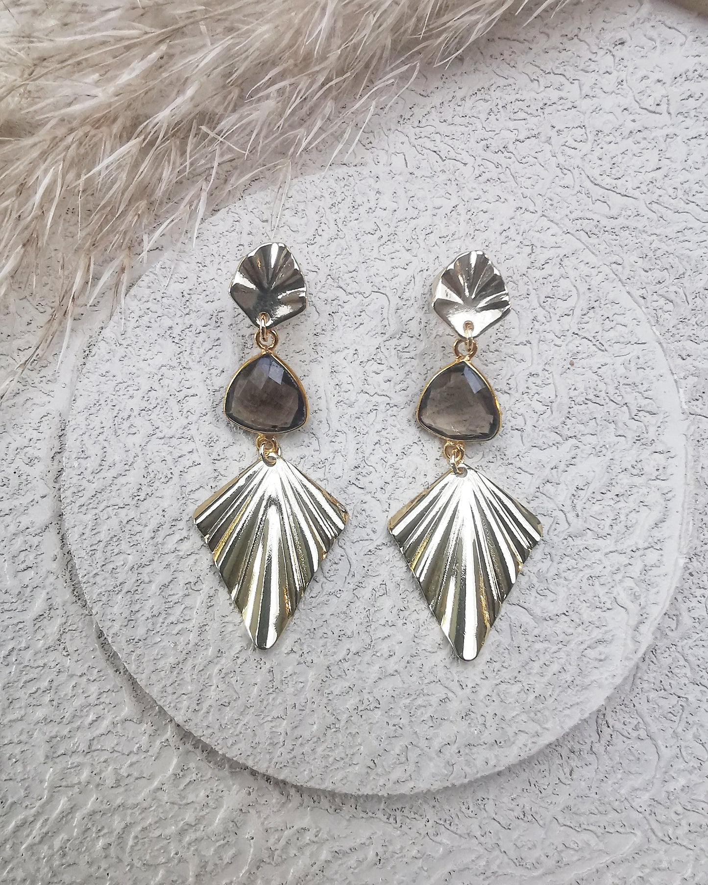 Long Drop Smokey Quartz Stud Earrings