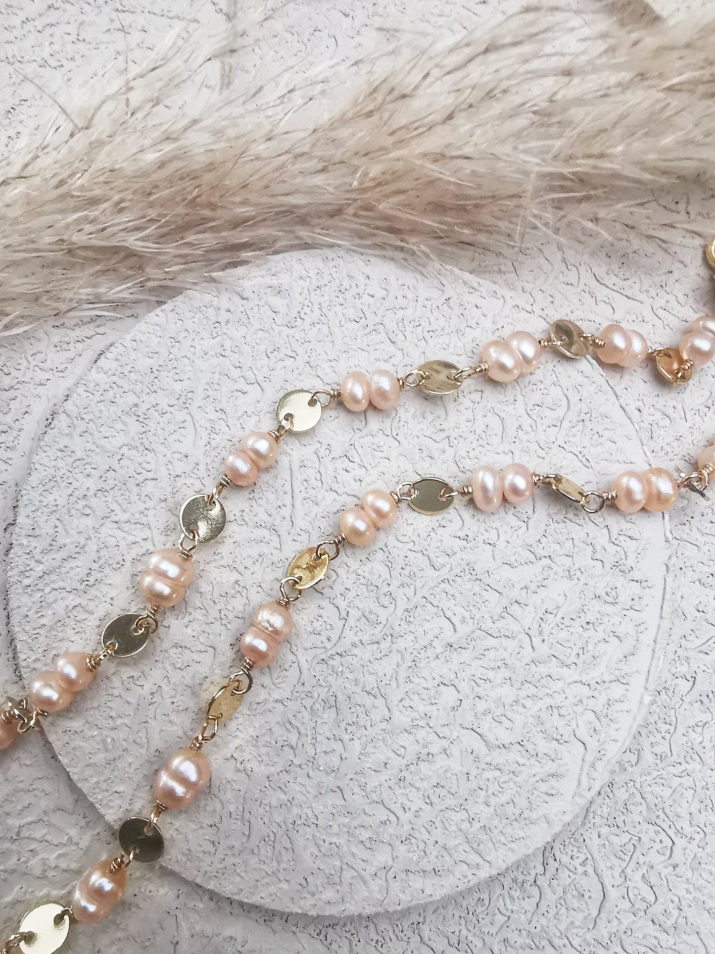 Hand-Wrapped Peach Freshwater Pearl Bracelet