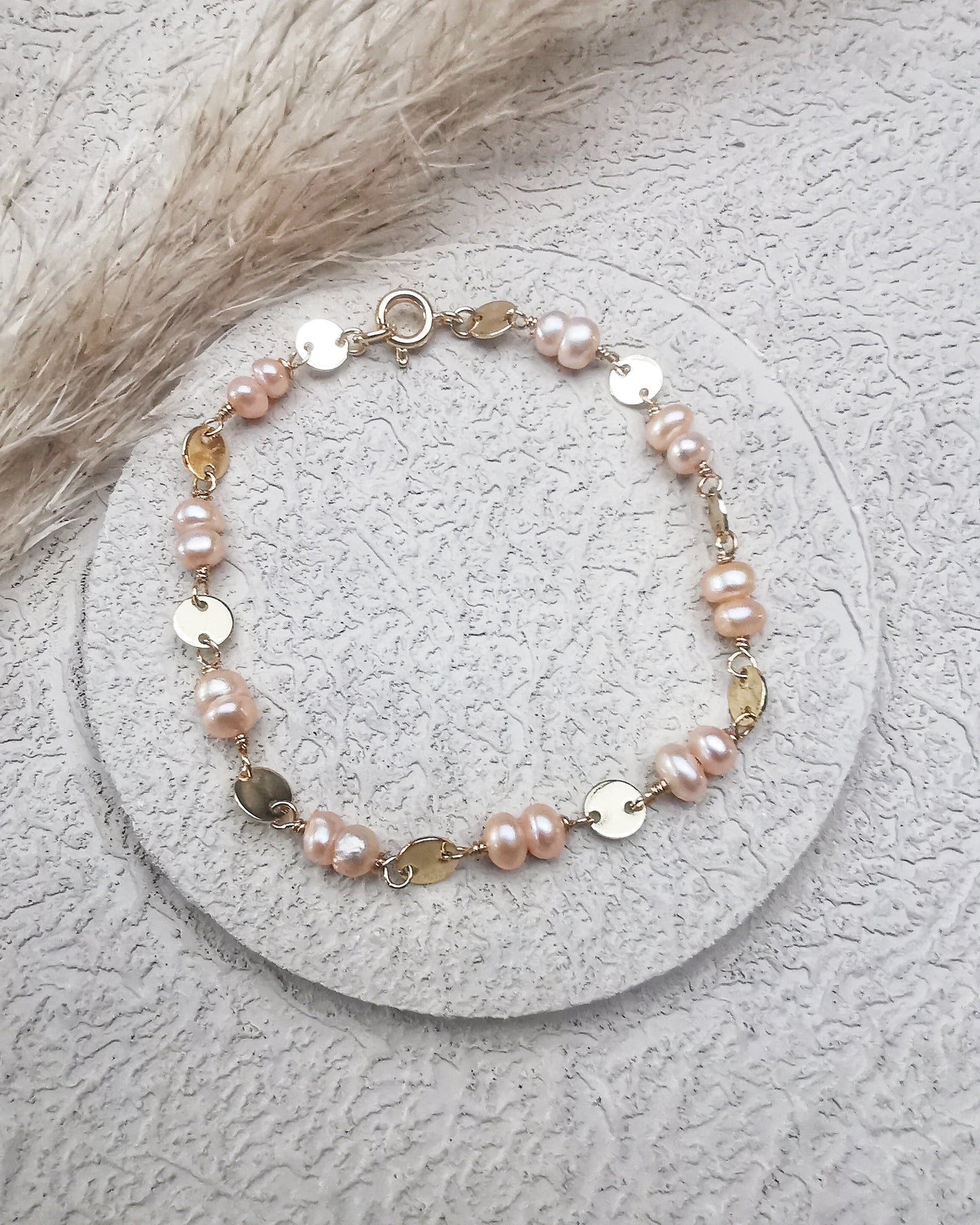 Hand-Wrapped Peach Freshwater Pearl Bracelet