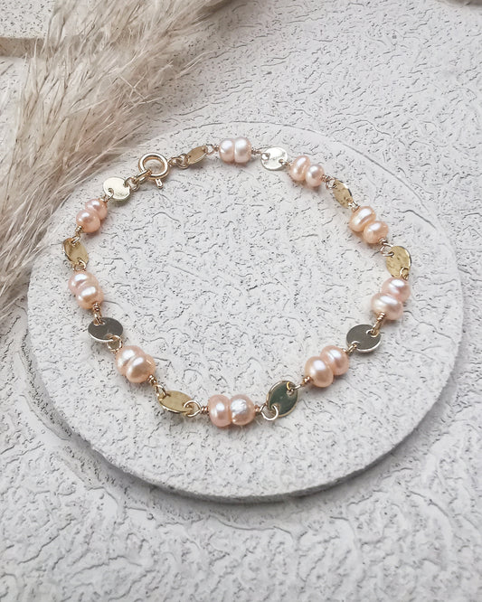 Hand-Wrapped Peach Freshwater Pearl Bracelet