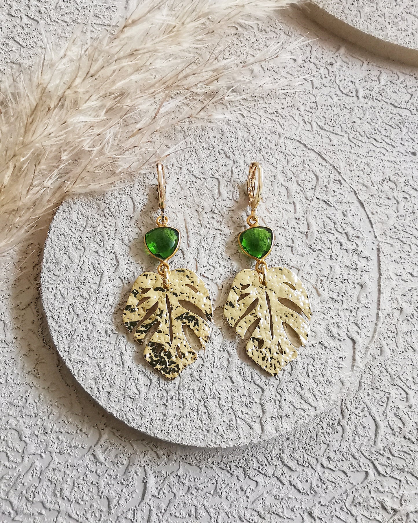 Peridot Monstera Drop Earrings