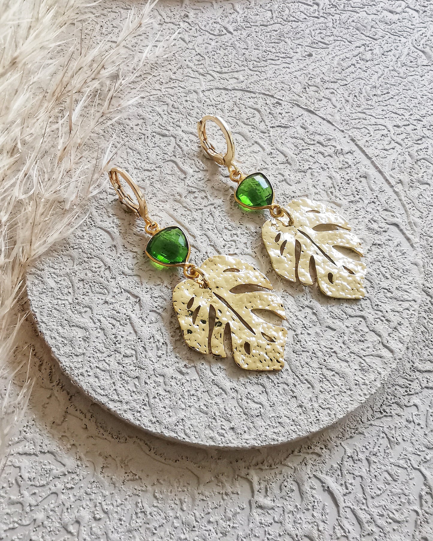 Peridot Monstera Drop Earrings