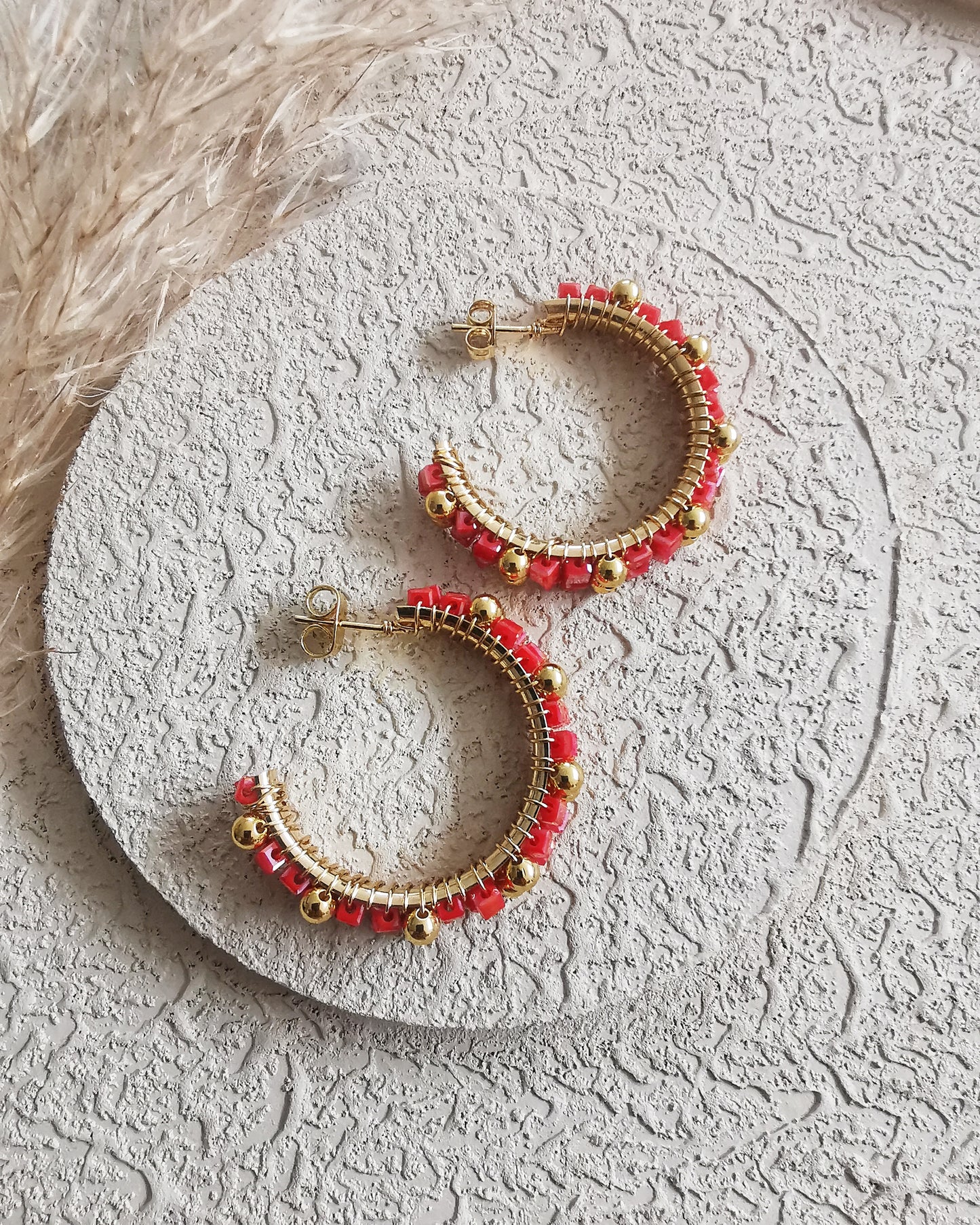 Limited Edition Red Iridescent  Wire-Wrapped Large Hoop Earrings