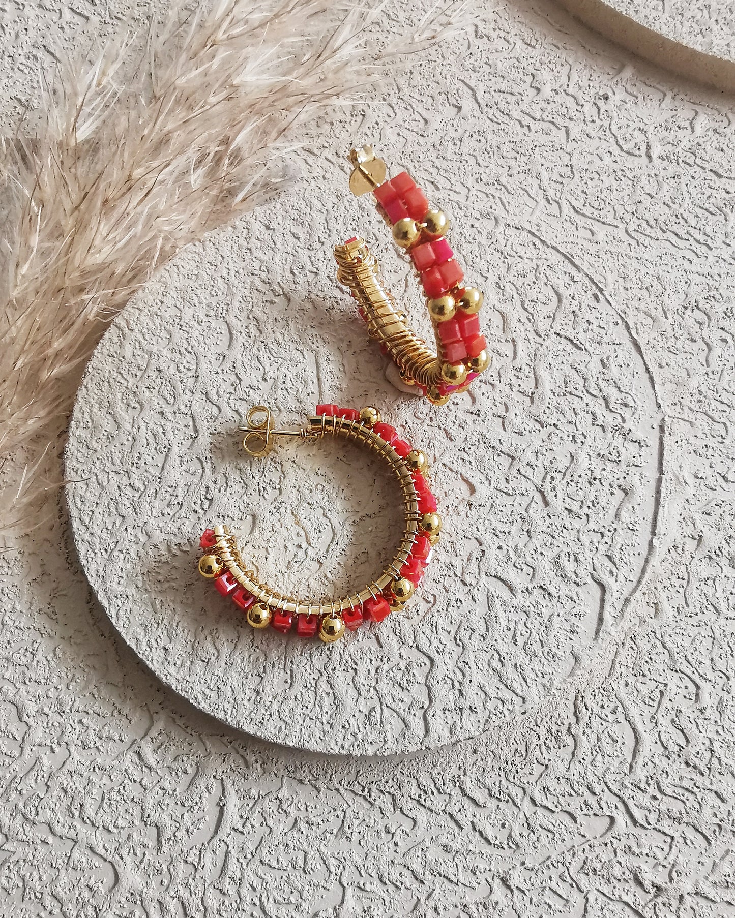 Limited Edition Red Iridescent  Wire-Wrapped Large Hoop Earrings