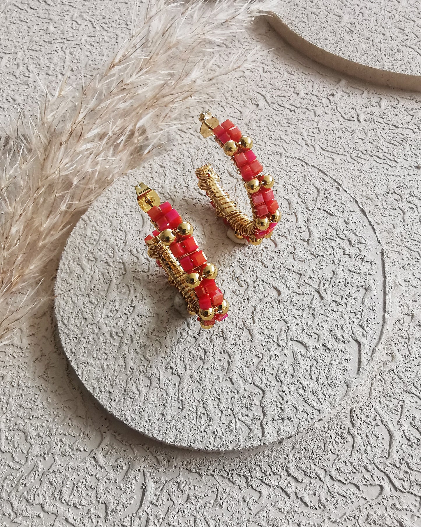 Limited Edition Red Iridescent  Wire-Wrapped Large Hoop Earrings