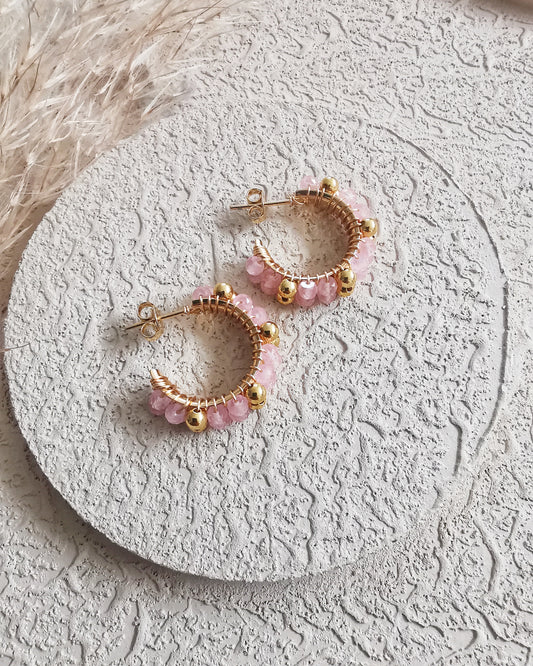 Limited Edition Rose Quartz Wire-Wrapped Small Hoop Earrings