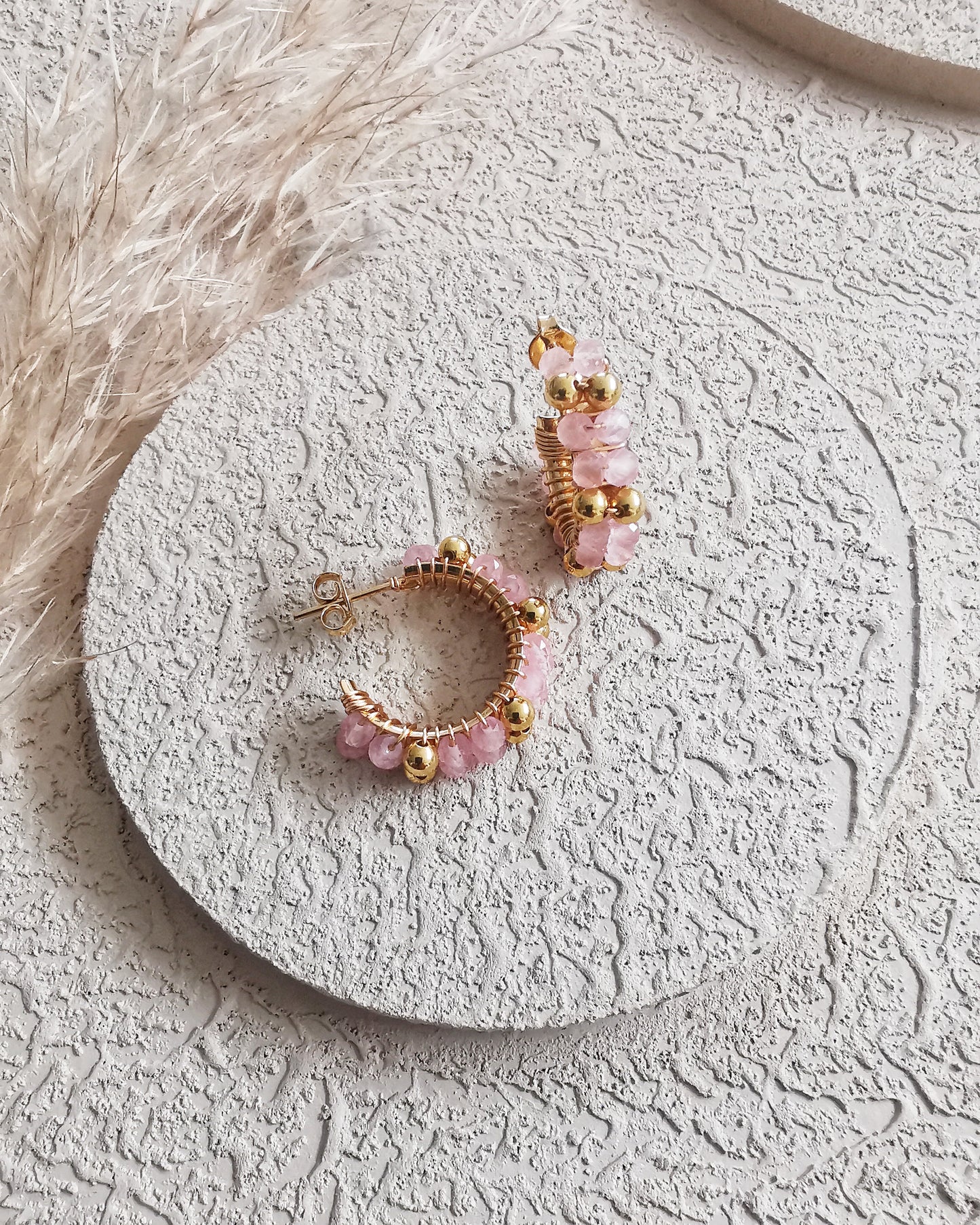 Limited Edition Rose Quartz Wire-Wrapped Small Hoop Earrings