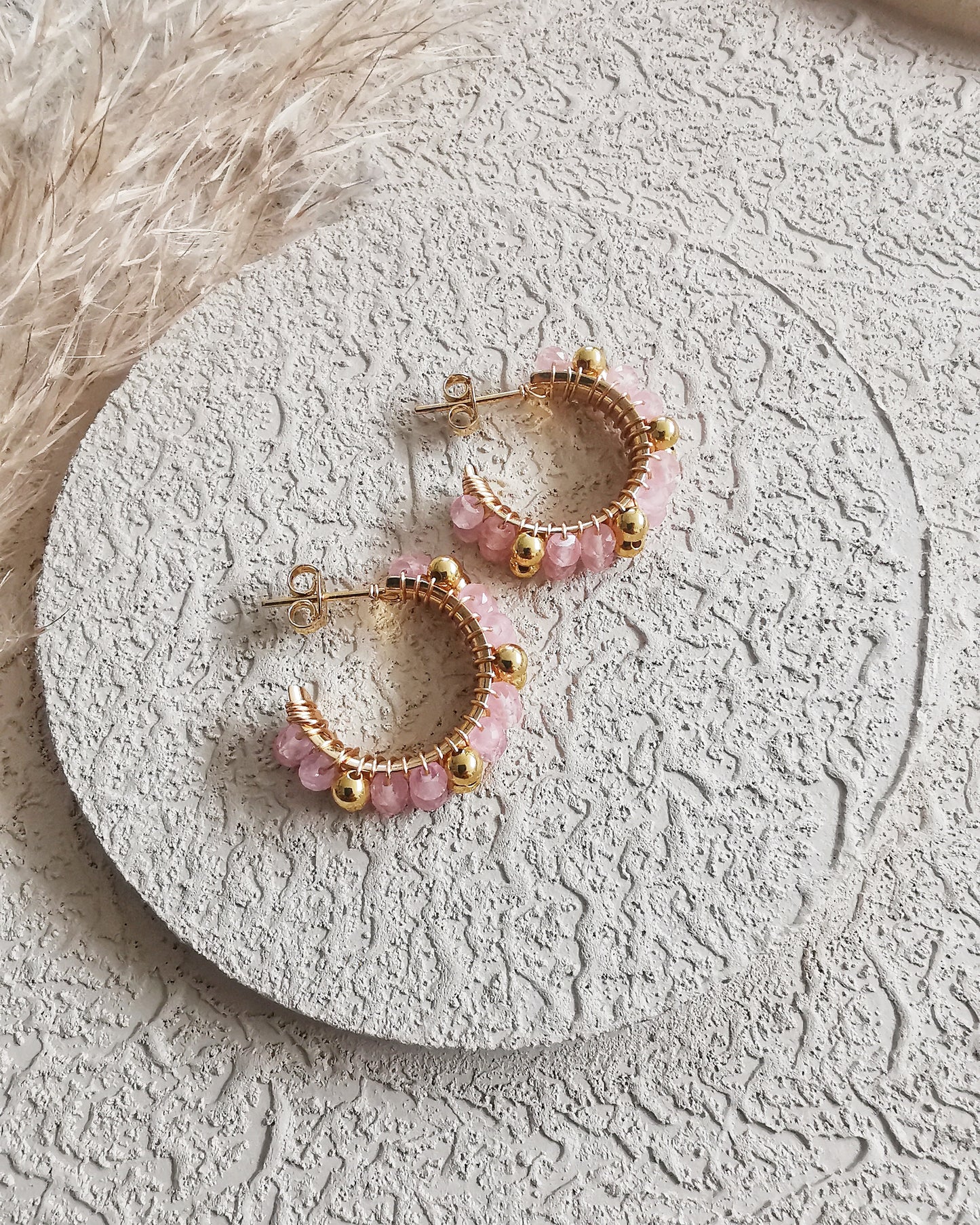 Limited Edition Rose Quartz Wire-Wrapped Small Hoop Earrings