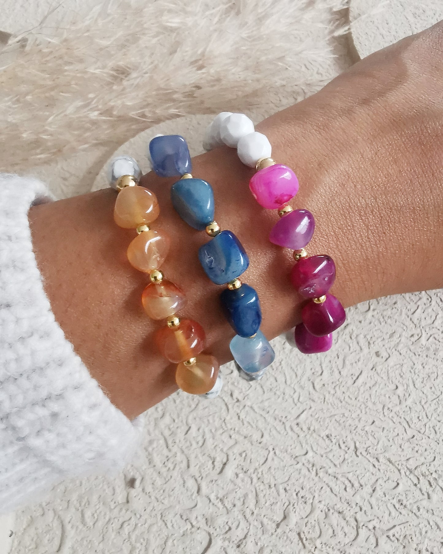 Howlite and Agate Elastic Bracelets