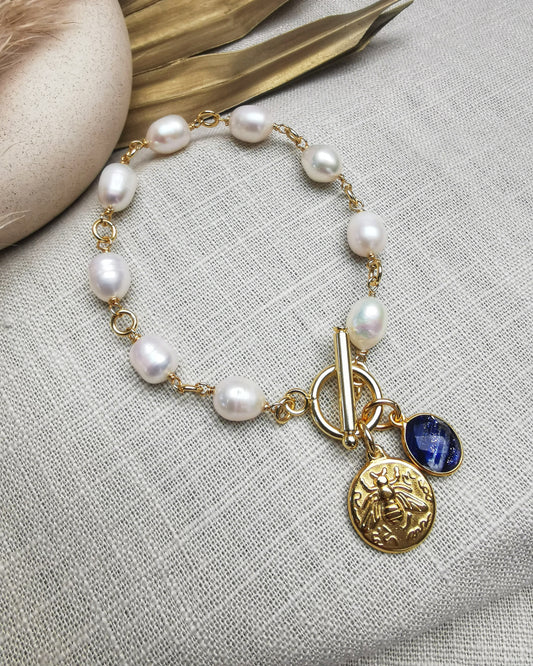 Hand-Wrapped  Freshwater Pearl Bracelet with Charms