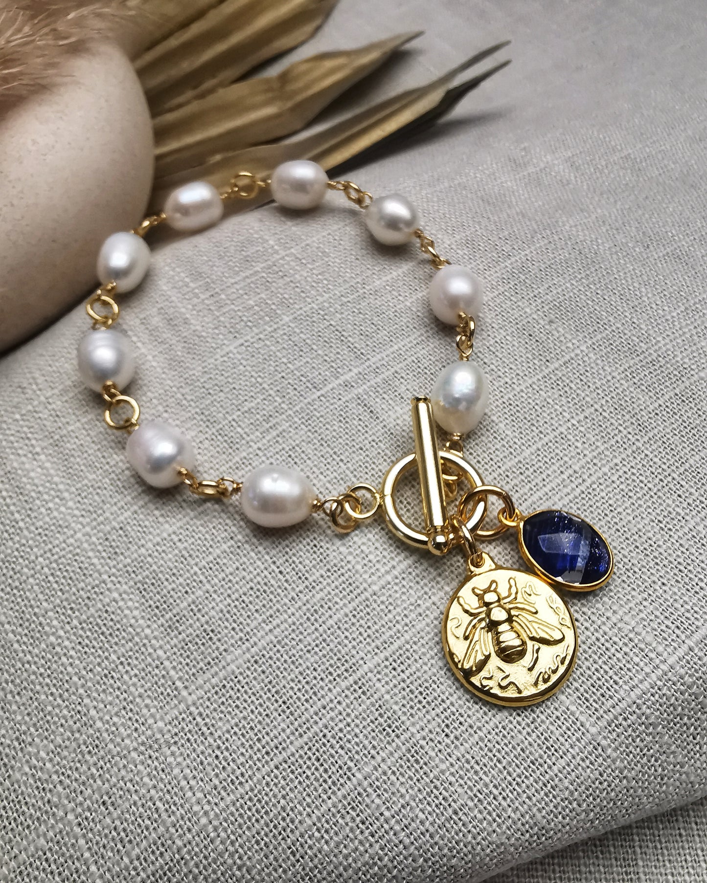 Hand-Wrapped  Freshwater Pearl Bracelet with Charms